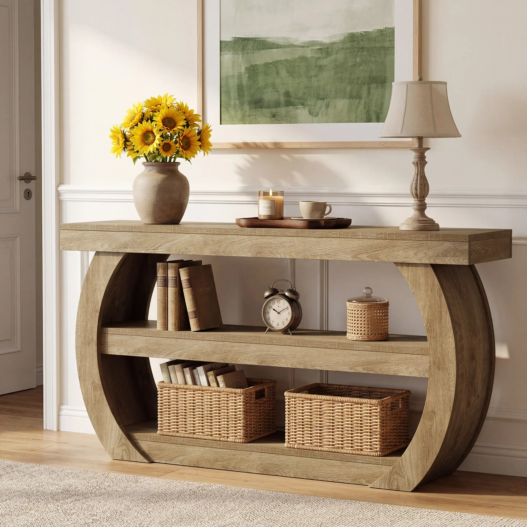 63" Farmhouse Console Table with 3-Tier Storage, Long Wooden Sofa Table for Entryway and Living Room - Image 8