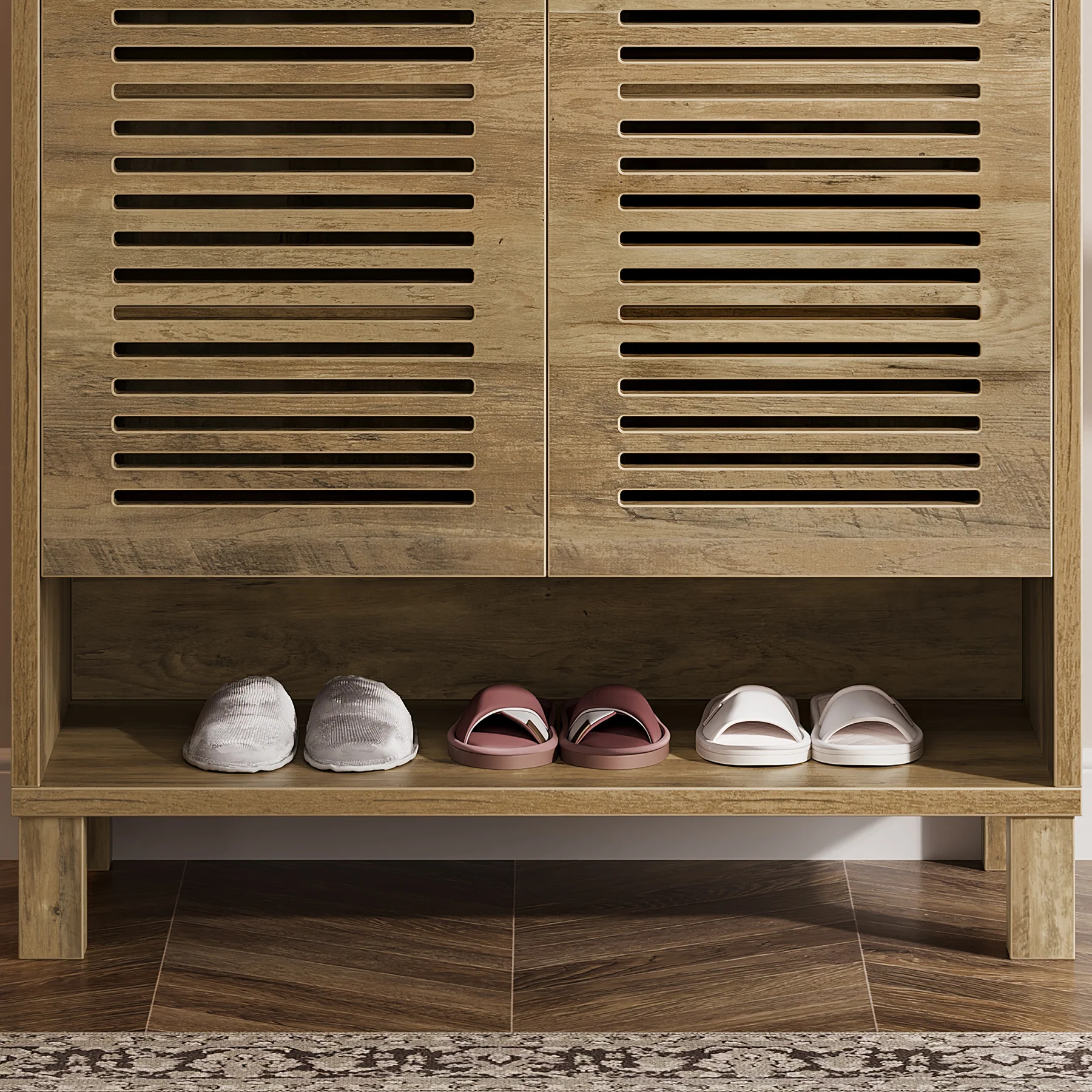 Free-Standing Shoe Cabinet, Narrow Farmhouse Wooden Organizer with 6 Shelves - Image 4
