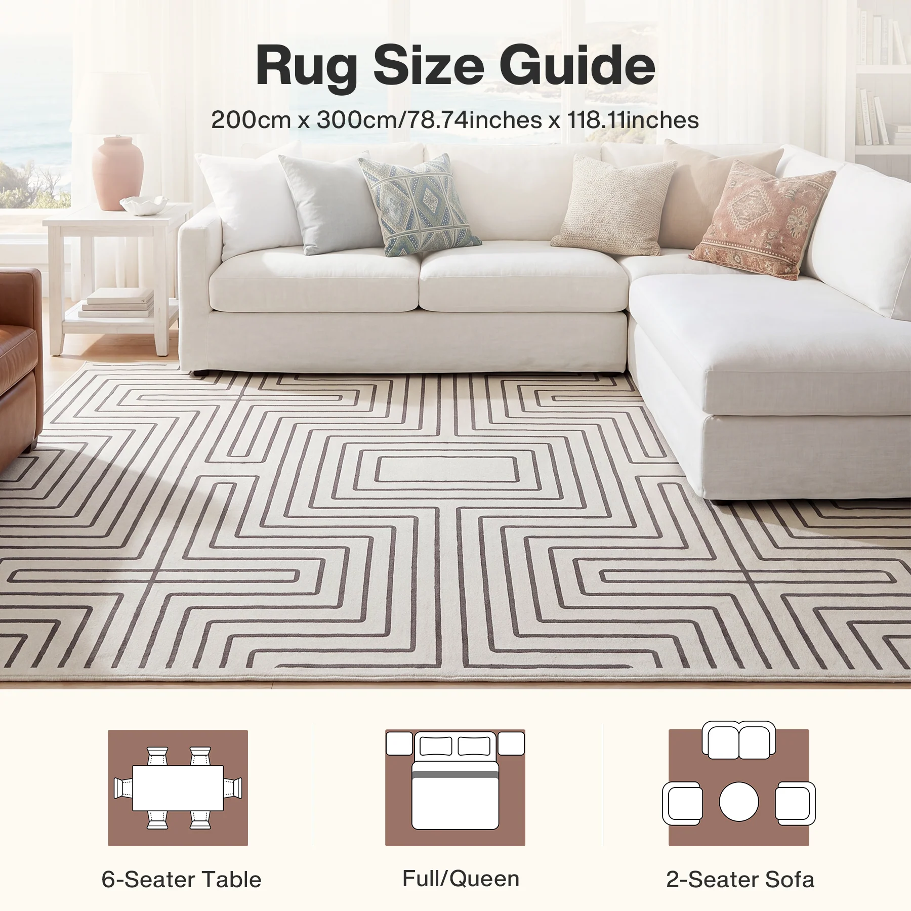 Tribesigns Geometric Low-Pile Rug, Non-Slip Backing, Machine Washable Up to 30°C, OEKO-TEX Certified - Image 3