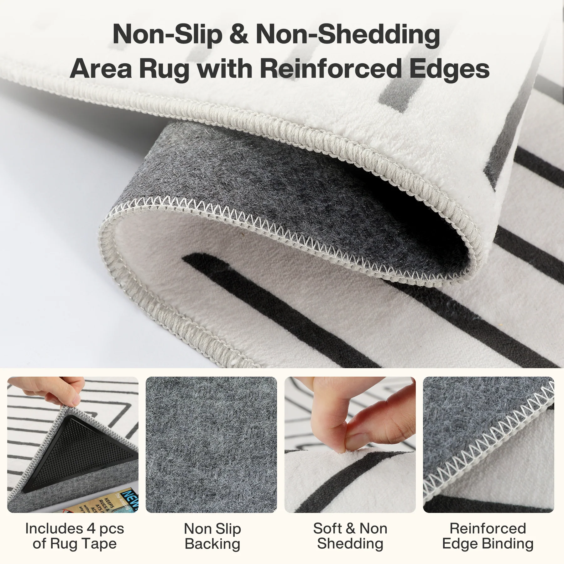Tribesigns Geometric Low-Pile Rug, Non-Slip Backing, Machine Washable Up to 30°C, OEKO-TEX Certified - Image 5