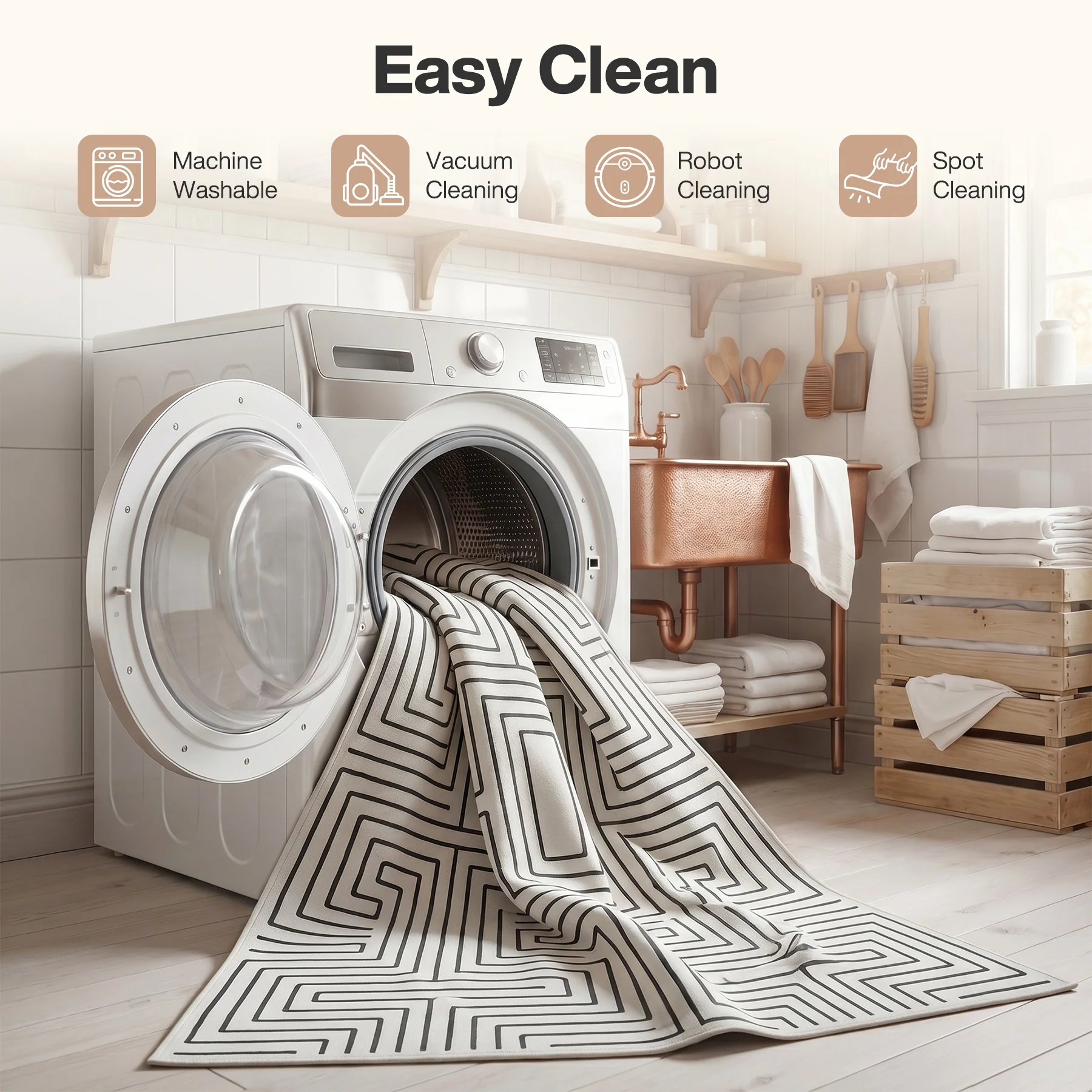 Tribesigns Geometric Low-Pile Rug, Non-Slip Backing, Machine Washable Up to 30°C, OEKO-TEX Certified - Image 6