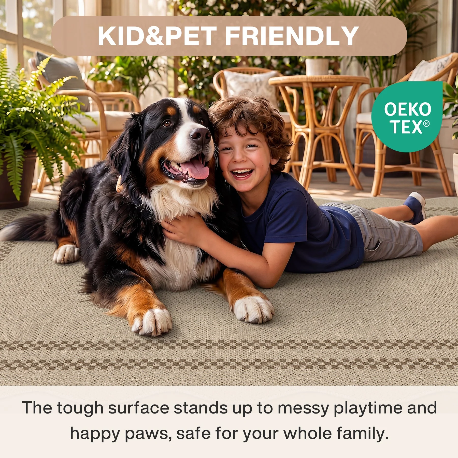 Tribesigns Indoor and Outdoor Rug, Weather-Resistant, Jute-Look, Scalloped Border and Farmhouse-Style Pattern, Washable and Non-Slip - Image 6