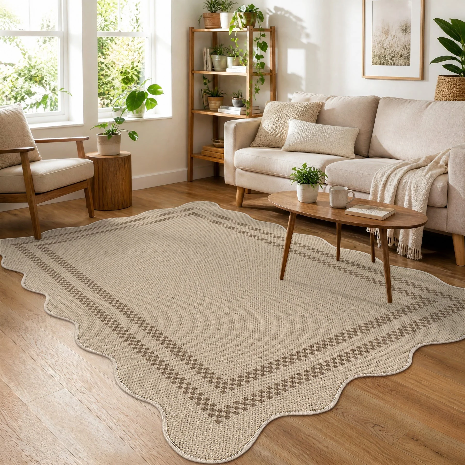 Tribesigns Indoor and Outdoor Rug, Weather-Resistant, Jute-Look, Scalloped Border and Farmhouse-Style Pattern, Washable and Non-Slip - Image 7