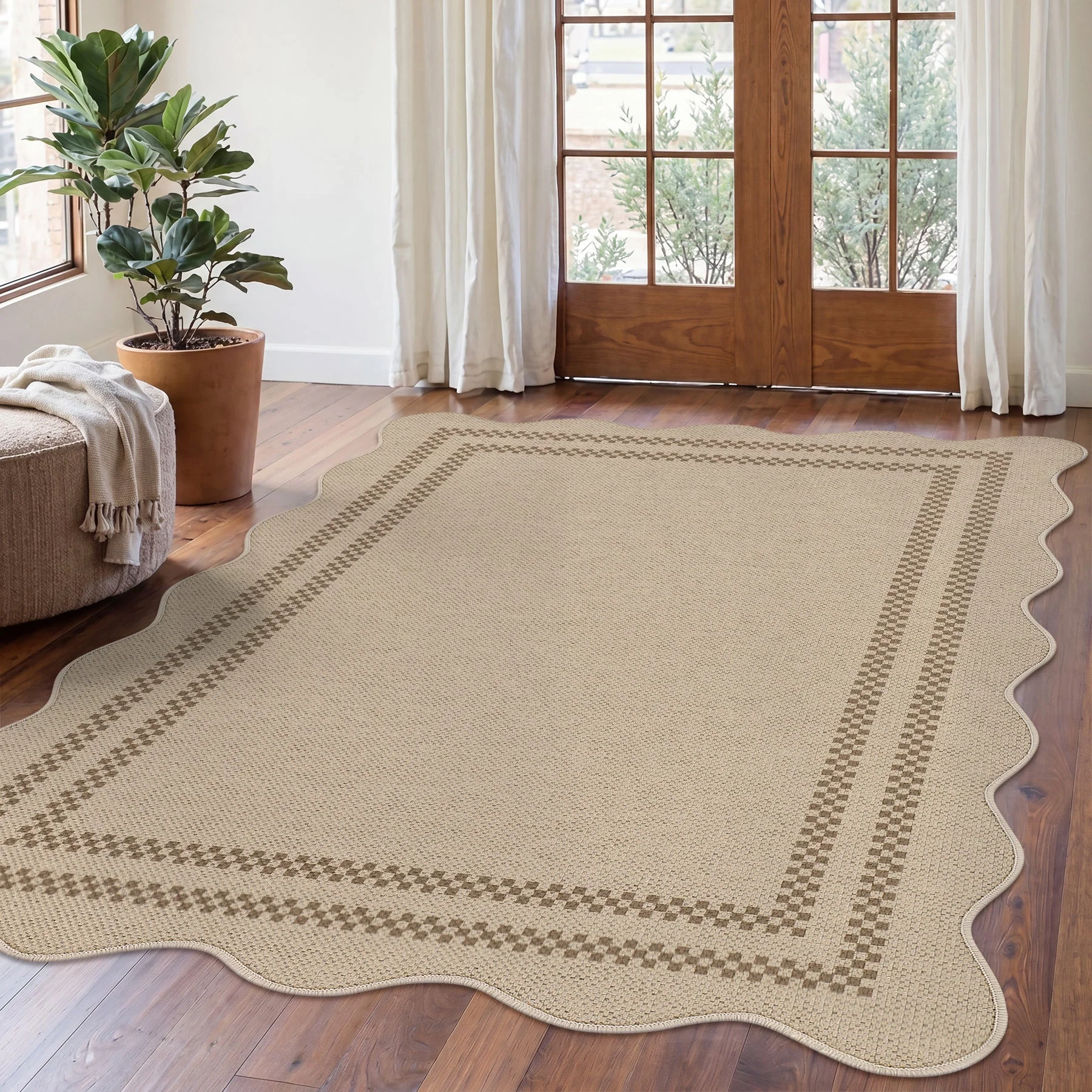 Tribesigns Indoor and Outdoor Rug, Weather-Resistant, Jute-Look, Scalloped Border and Farmhouse-Style Pattern, Washable and Non-Slip - Image 8