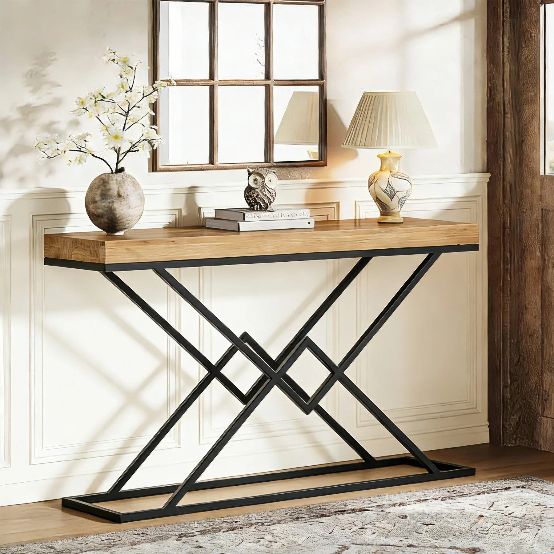 Tribesigns 47.2-Inch Industrial Console Table, Entryway Hallway Table with Geometric Metal Frame for Living Room and Entrance