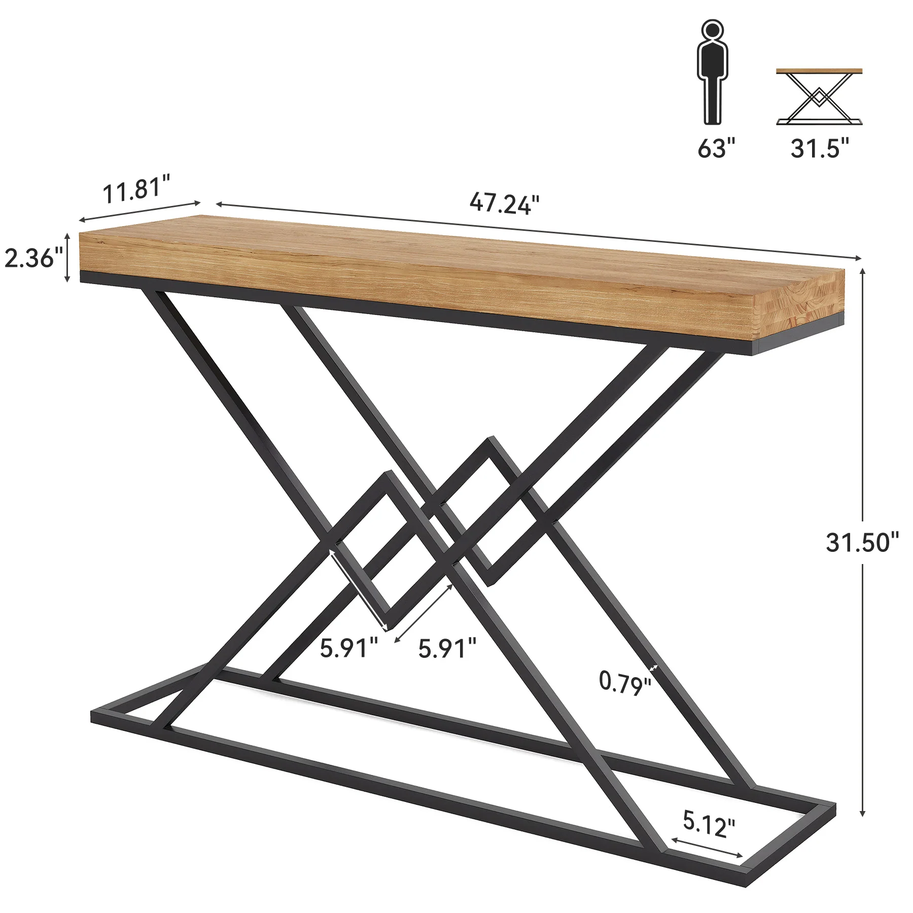 Tribesigns 47.2-Inch Industrial Console Table, Entryway Hallway Table with Geometric Metal Frame for Living Room and Entrance - Image 2