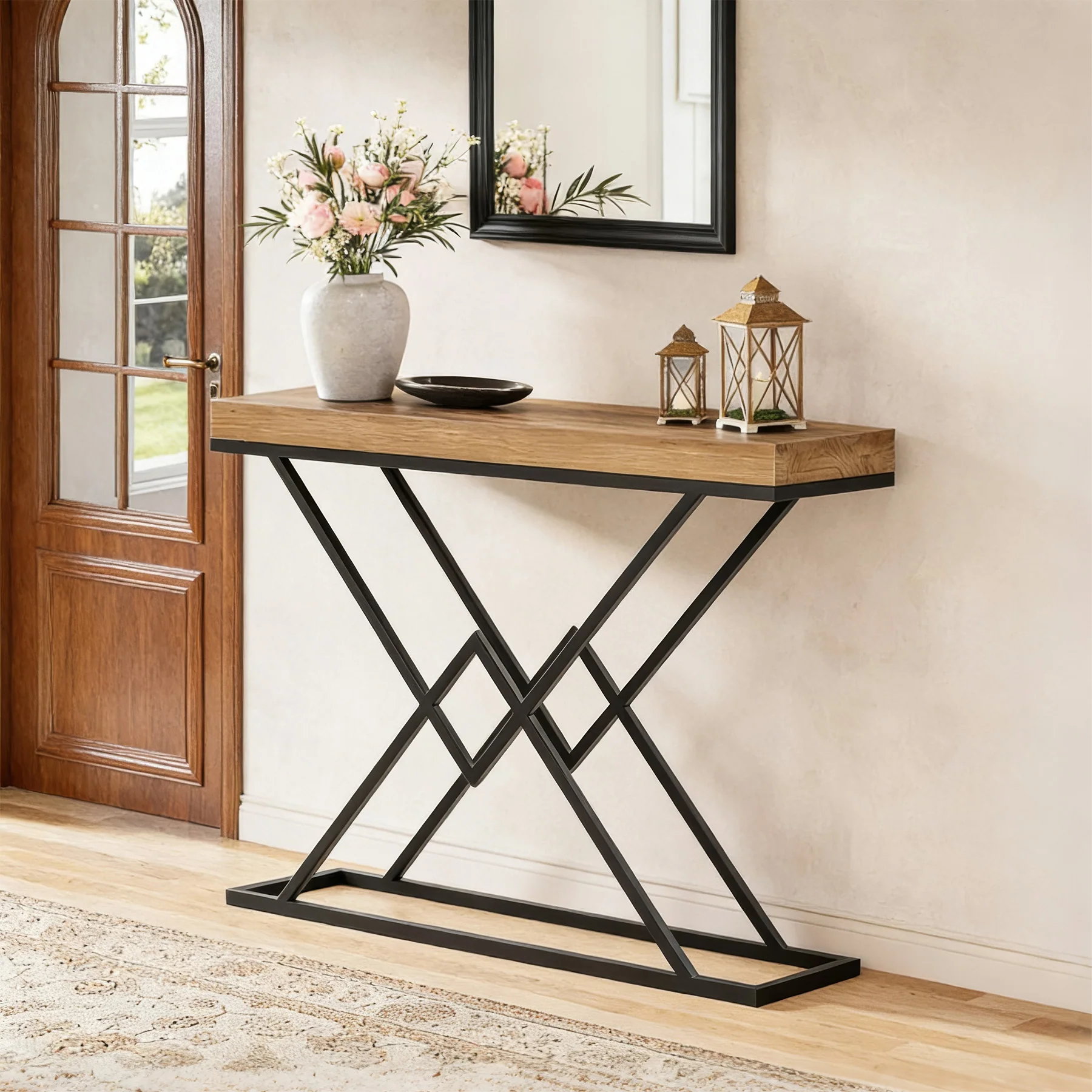 Tribesigns 47.2-Inch Industrial Console Table, Entryway Hallway Table with Geometric Metal Frame for Living Room and Entrance - Image 3