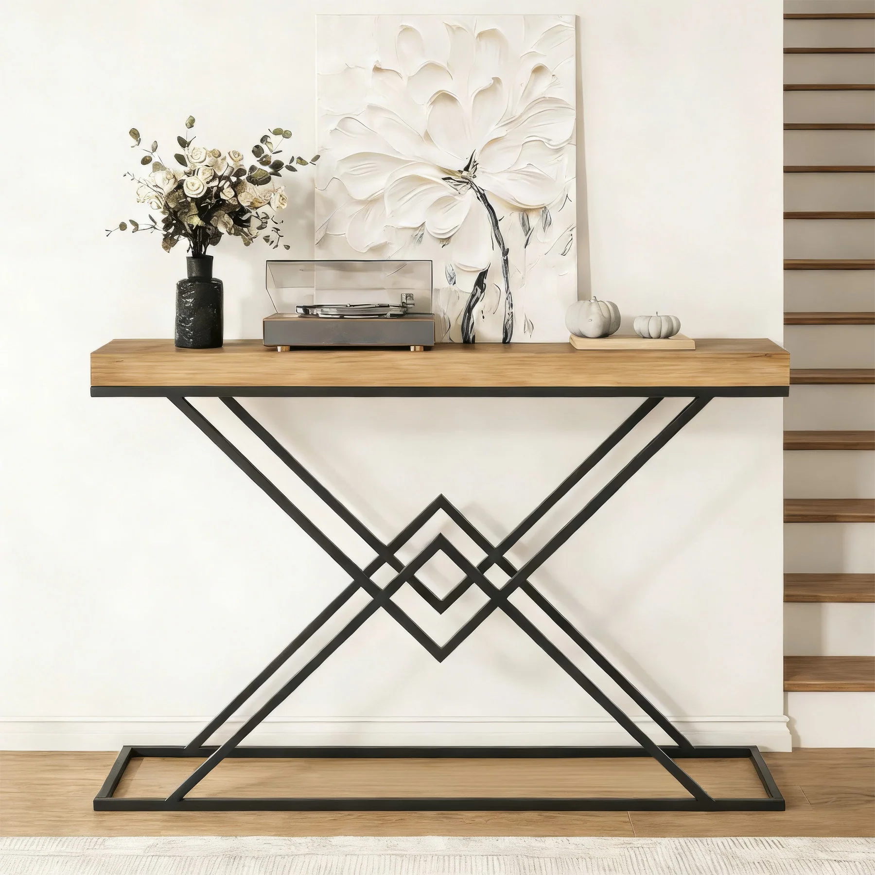 Tribesigns 47.2-Inch Industrial Console Table, Entryway Hallway Table with Geometric Metal Frame for Living Room and Entrance - Image 4
