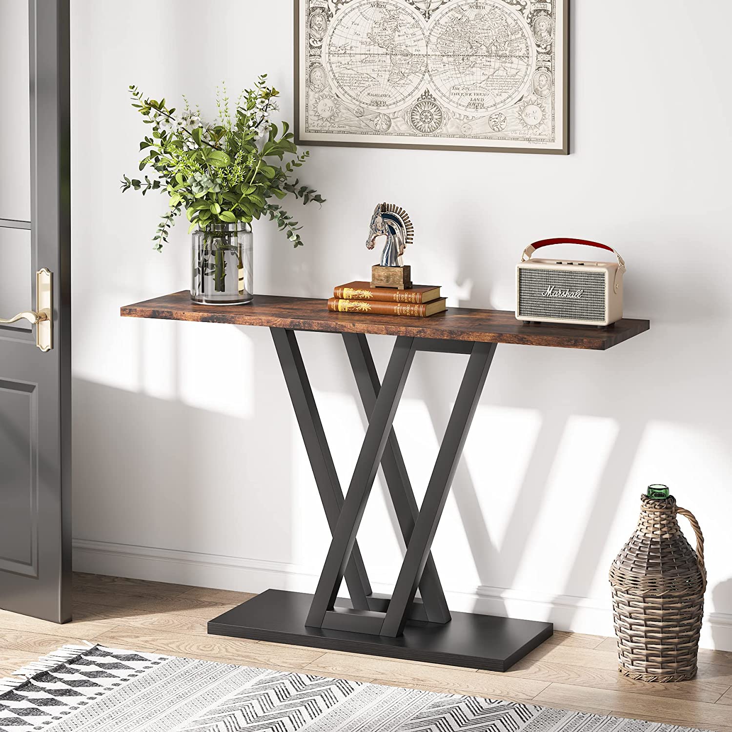 43-Inch Industrial Console Table for Entryway and Hallway: Rustic Wood and Metal Entry Table - Image 3
