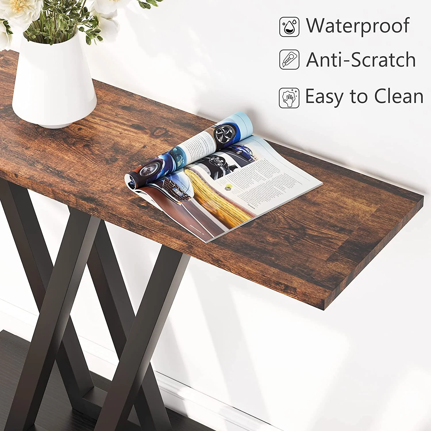 43-Inch Industrial Console Table for Entryway and Hallway: Rustic Wood and Metal Entry Table - Image 4