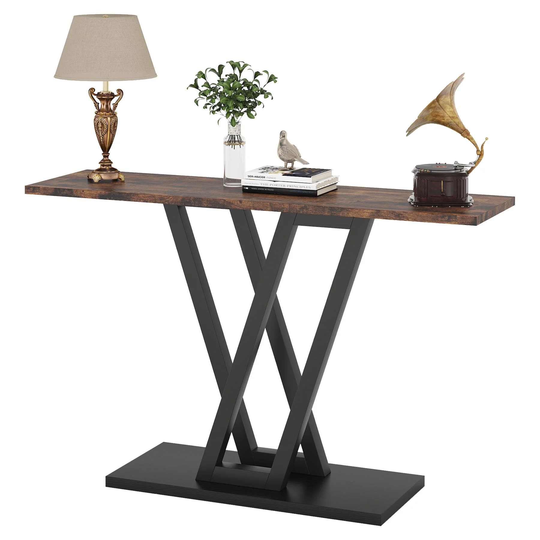 43-Inch Industrial Console Table for Entryway and Hallway: Rustic Wood and Metal Entry Table - Image 5