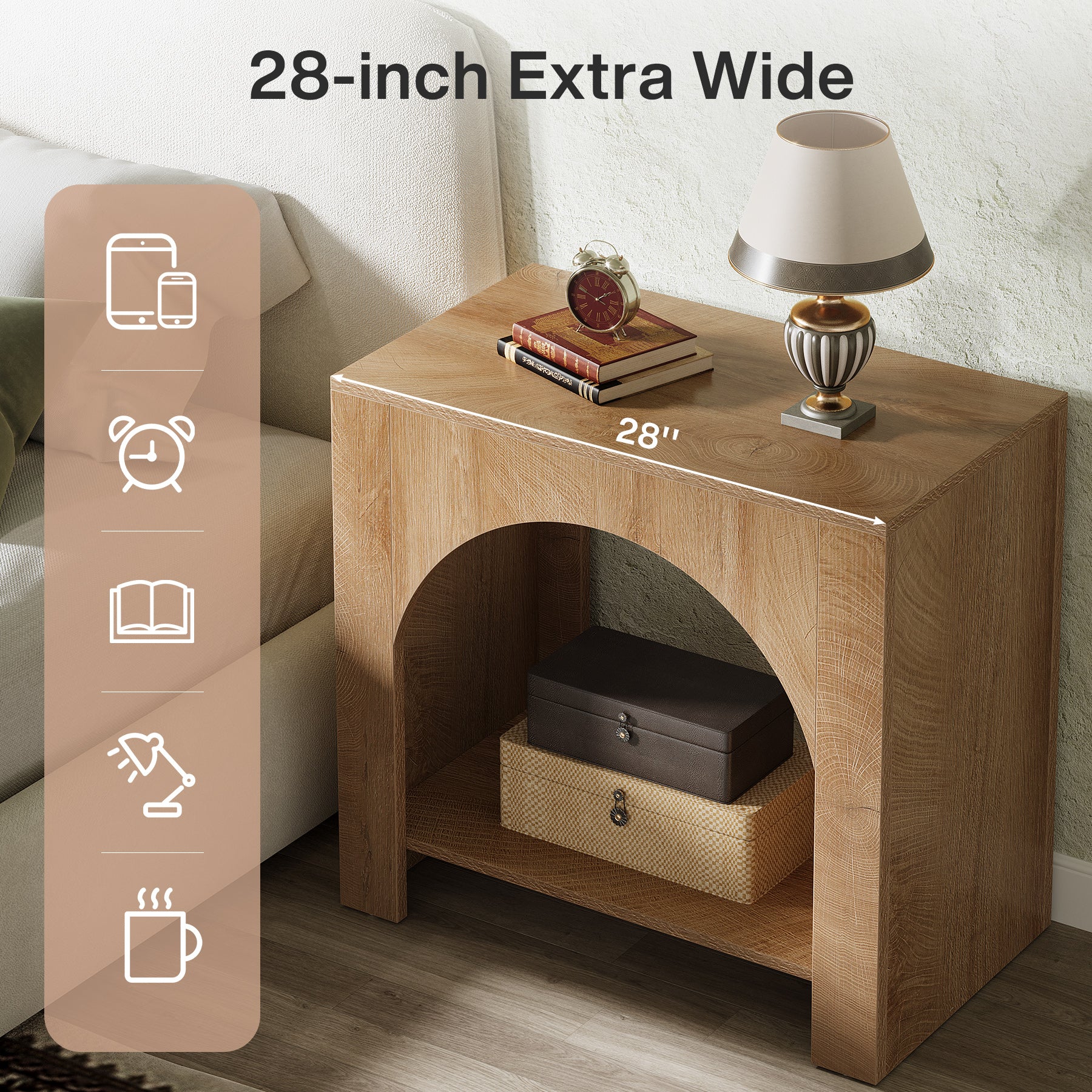 Tribesigns Large Nightstand with Storage, Farmhouse Bedside Table with Wooden Base for Bedroom - Image 4