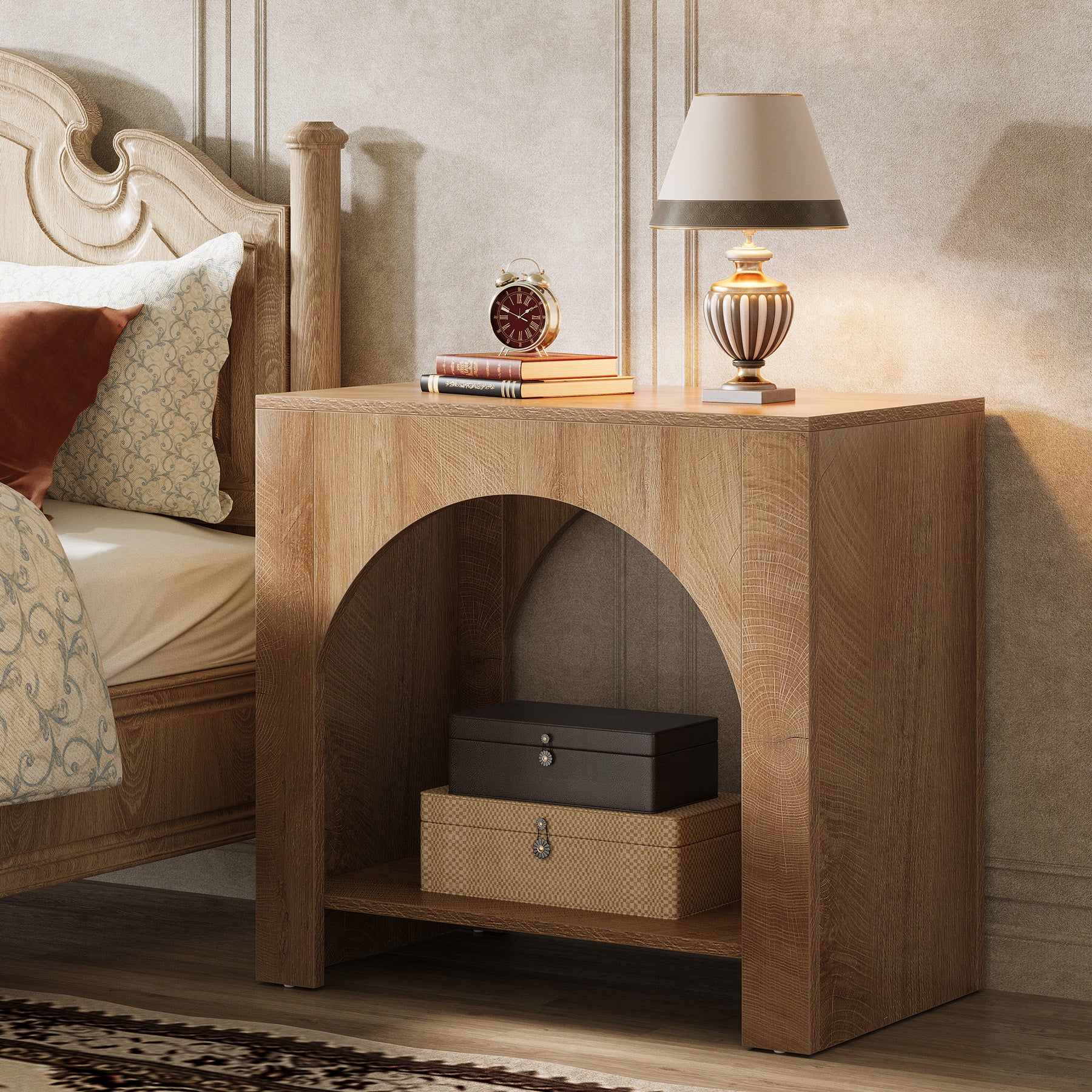 Tribesigns Large Nightstand with Storage, Farmhouse Bedside Table with Wooden Base for Bedroom - Image 7