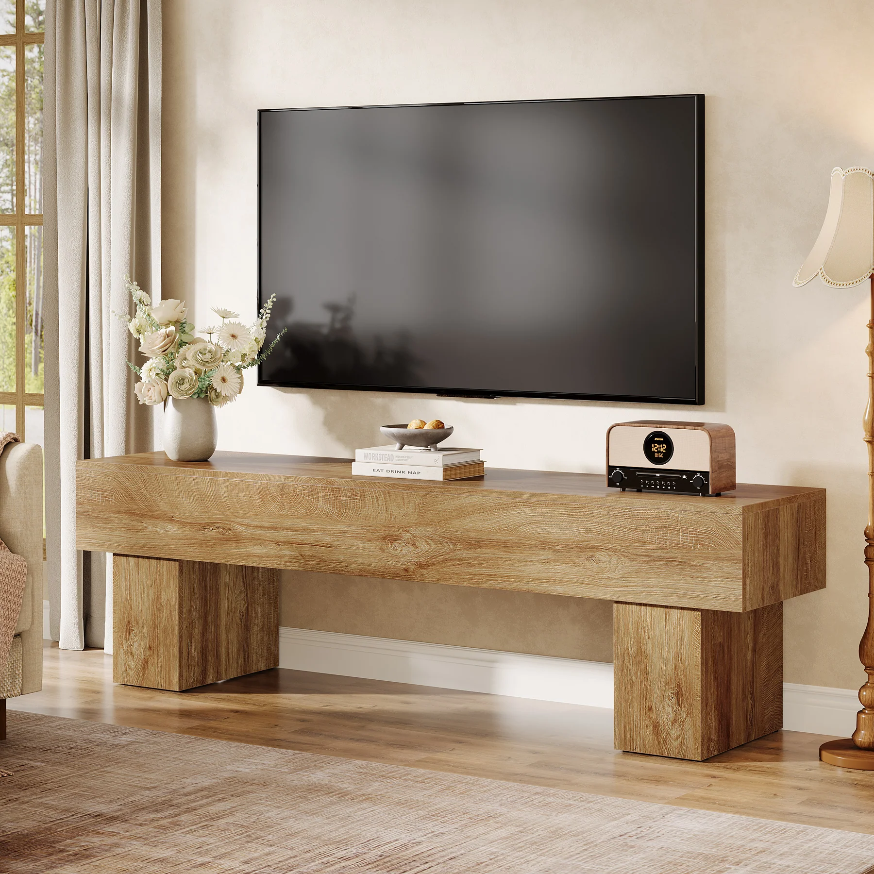 Tribesigns 63-Inch Low TV Console Table, Farmhouse Design with Sturdy 300 lb Capacity for Living Room - Image 5