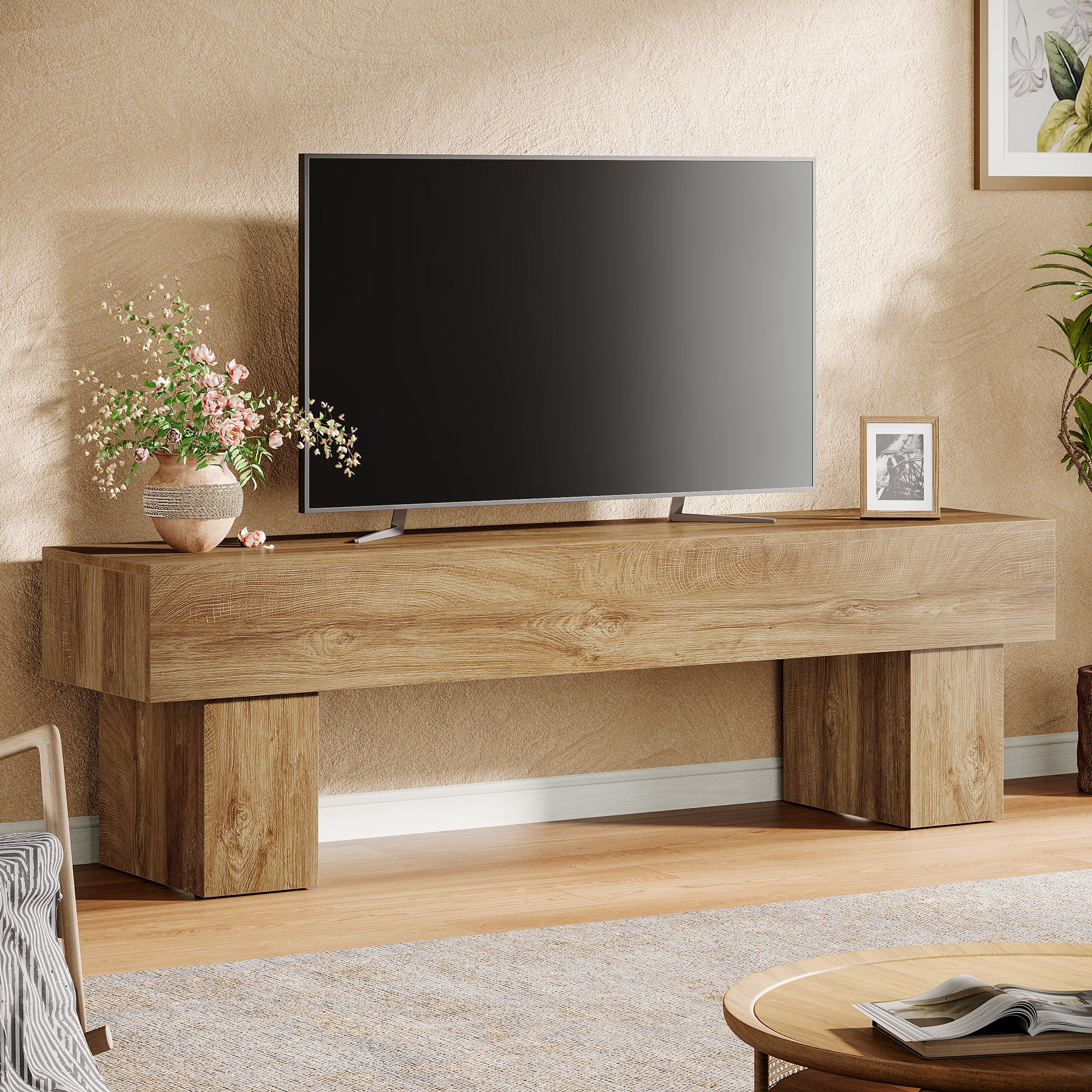 Tribesigns 63-Inch Low TV Console Table, Farmhouse Design with Sturdy 300 lb Capacity for Living Room - Image 7