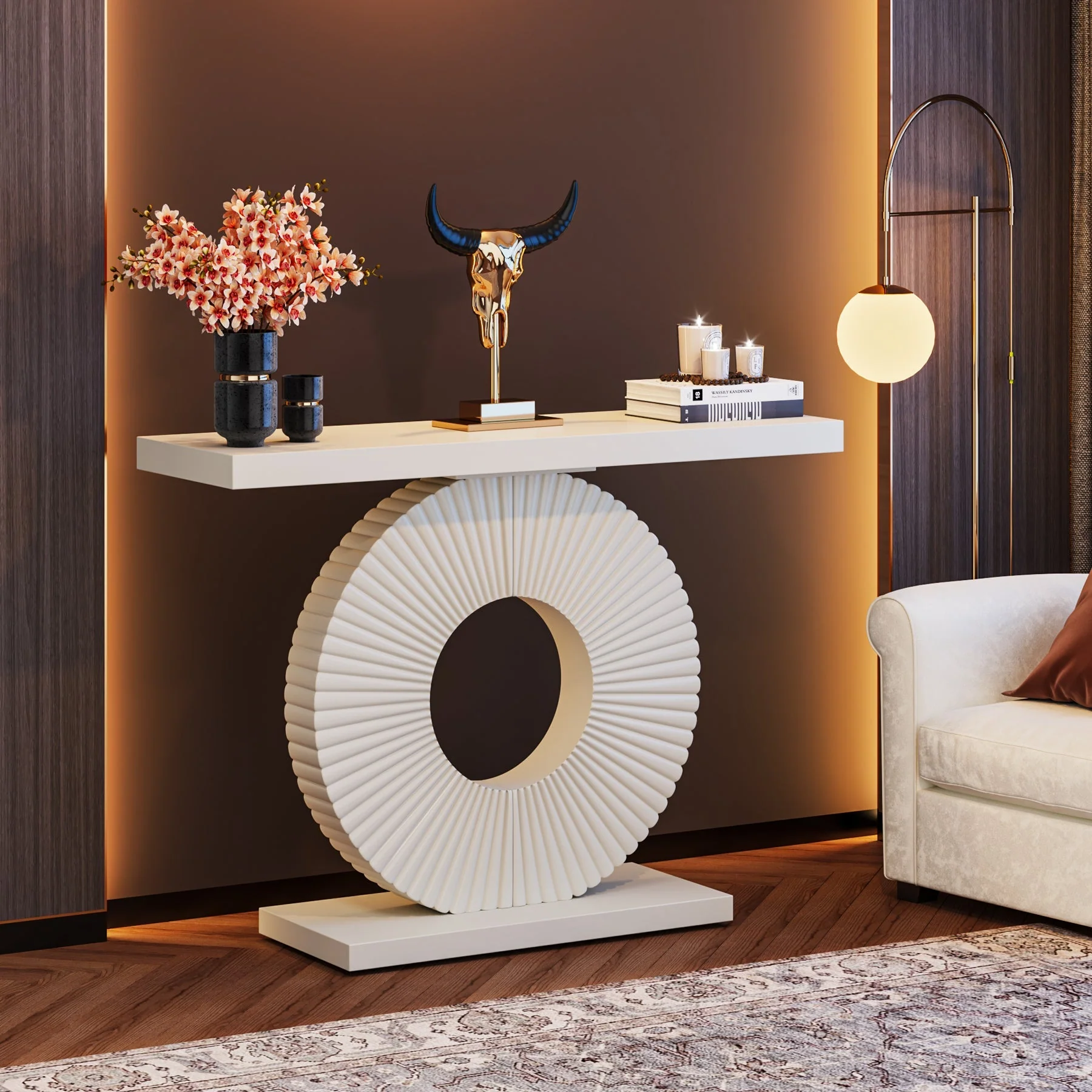 Modern Console Table 40" Wood Sofa Table with Geometric Base - Image 4