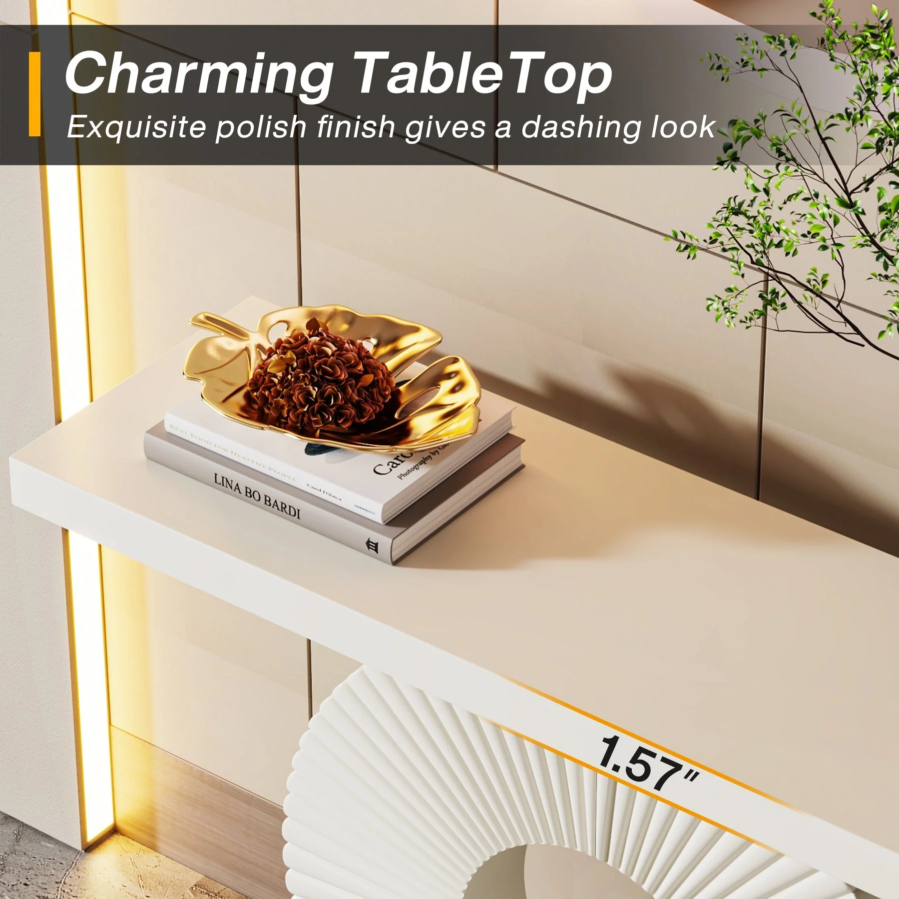 Modern Console Table 40" Wood Sofa Table with Geometric Base - Image 5