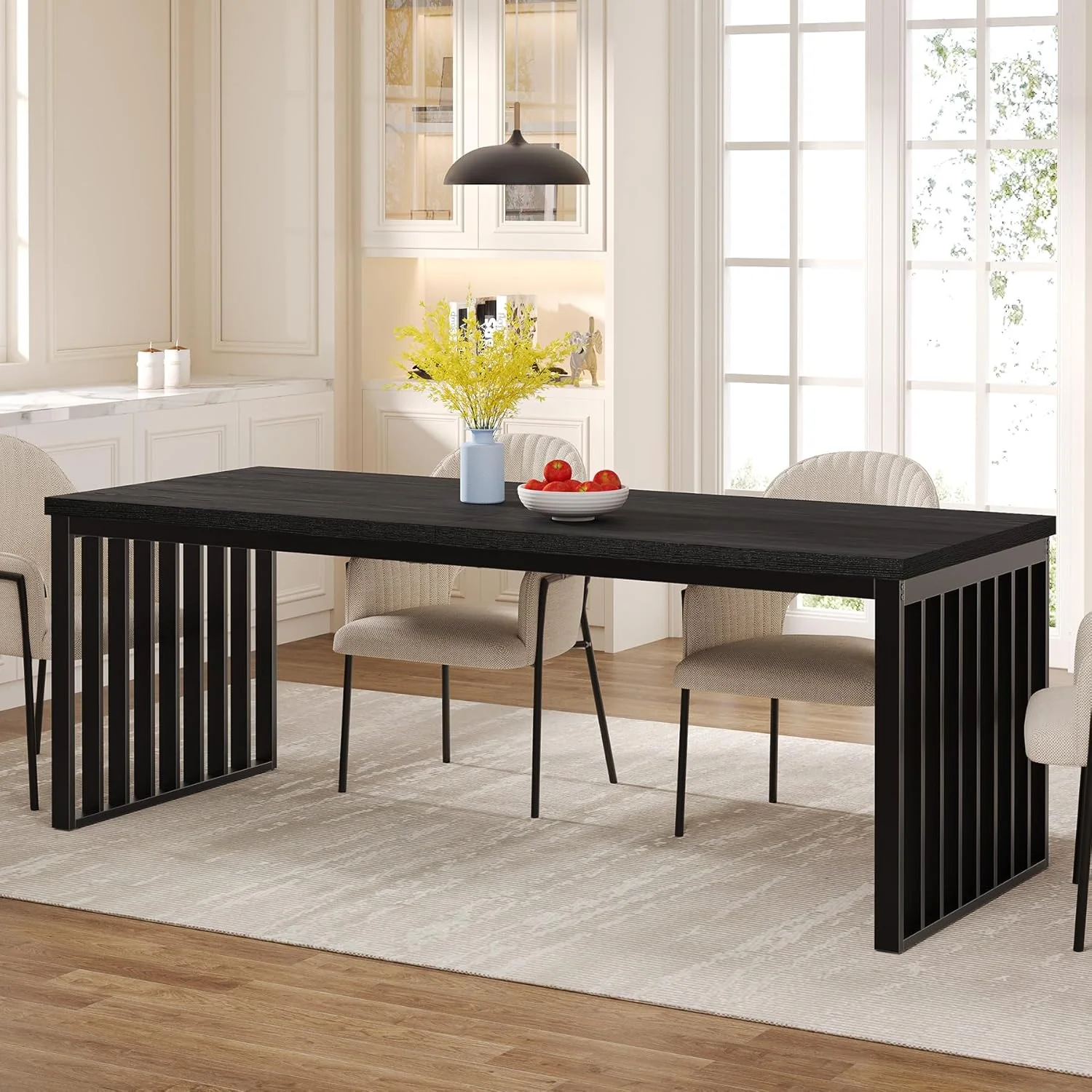 Modern Industrial Dining Table for 8, 71" Long Farmhouse Kitchen Table with Metal Frame - Image 10