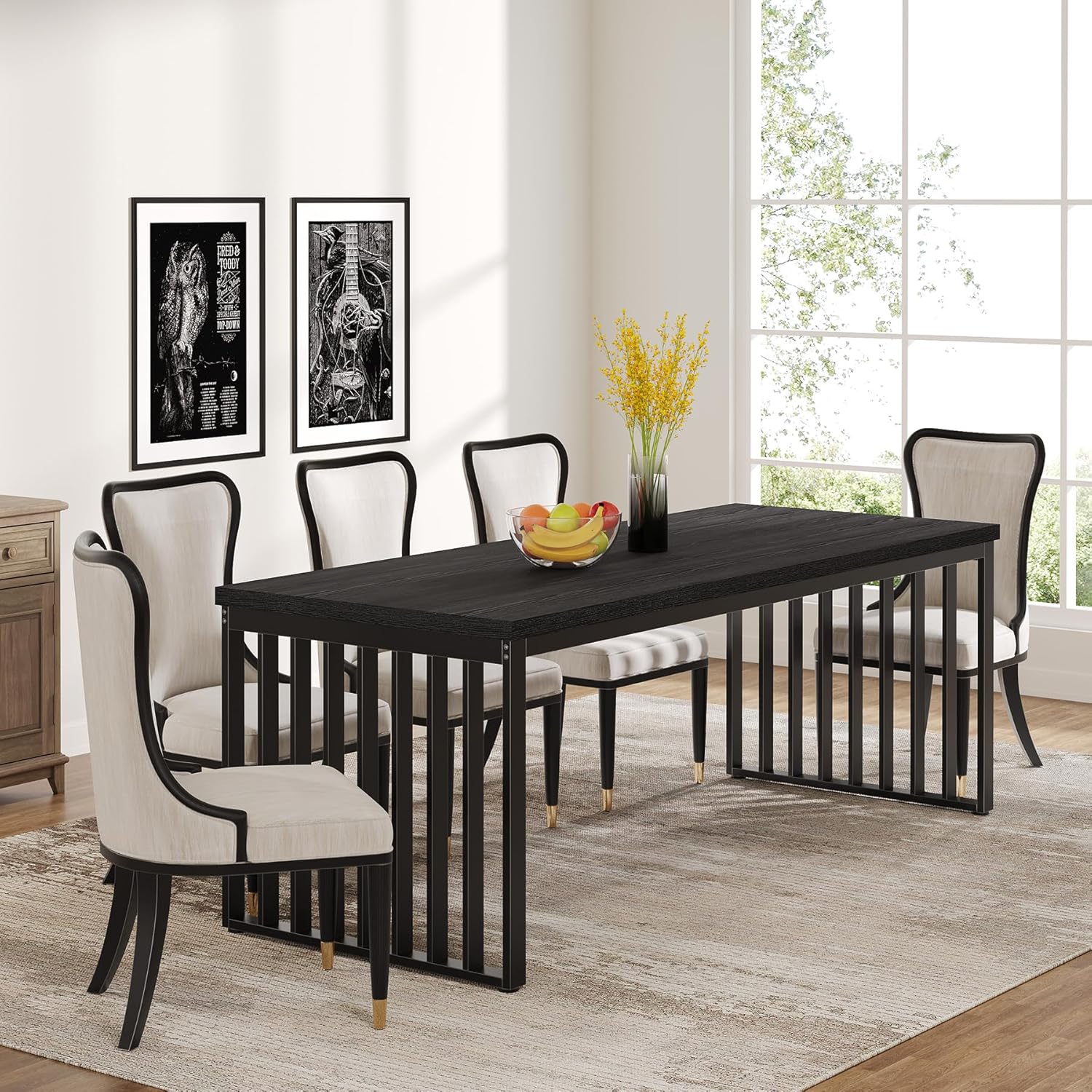 Modern Industrial Dining Table for 8, 71" Long Farmhouse Kitchen Table with Metal Frame - Image 16