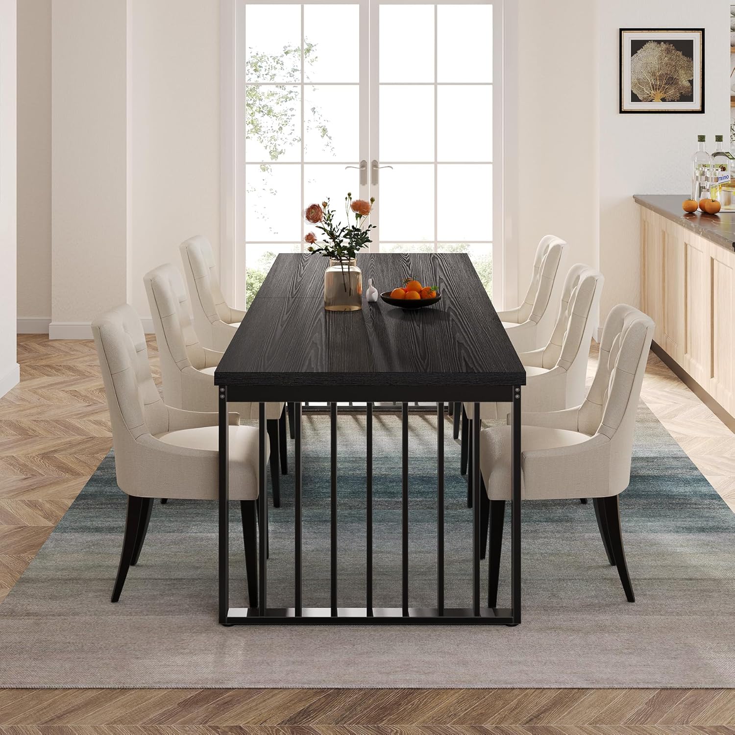 Modern Industrial Dining Table for 8, 71" Long Farmhouse Kitchen Table with Metal Frame - Image 17