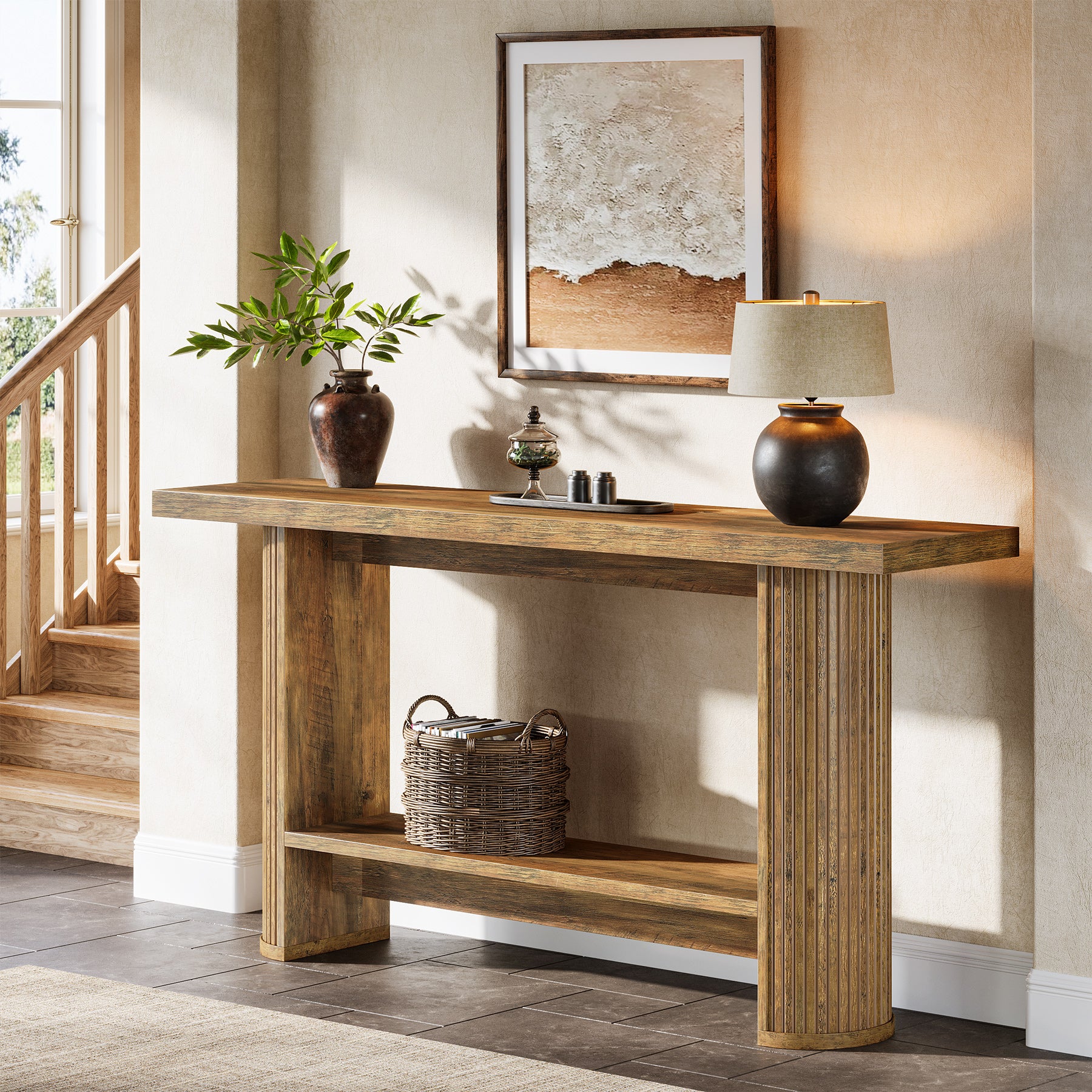 55-Inch Narrow Console Table with Storage Shelf, Rustic Entryway Sofa Table