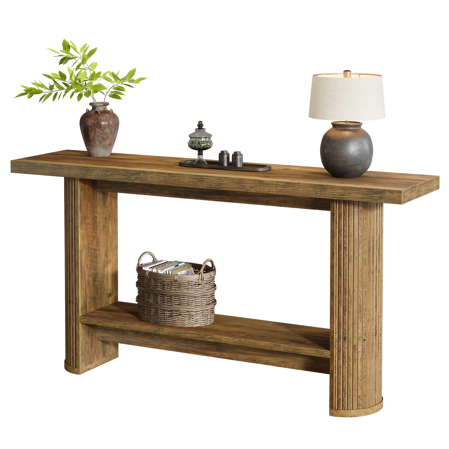 55-Inch Narrow Console Table with Storage Shelf, Rustic Entryway Sofa Table - Image 10