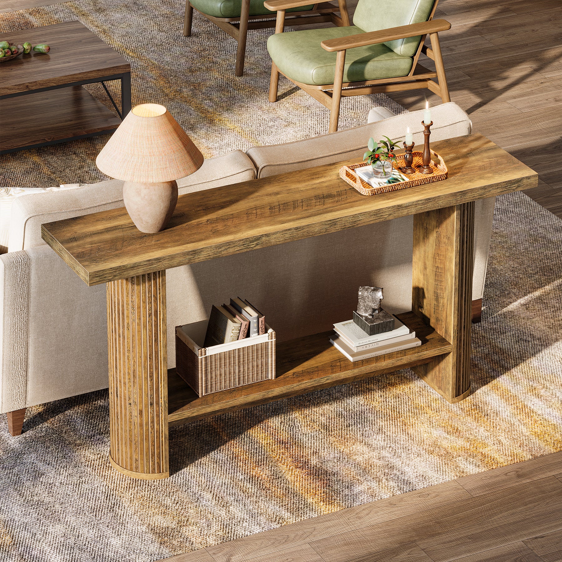 55-Inch Narrow Console Table with Storage Shelf, Rustic Entryway Sofa Table - Image 5