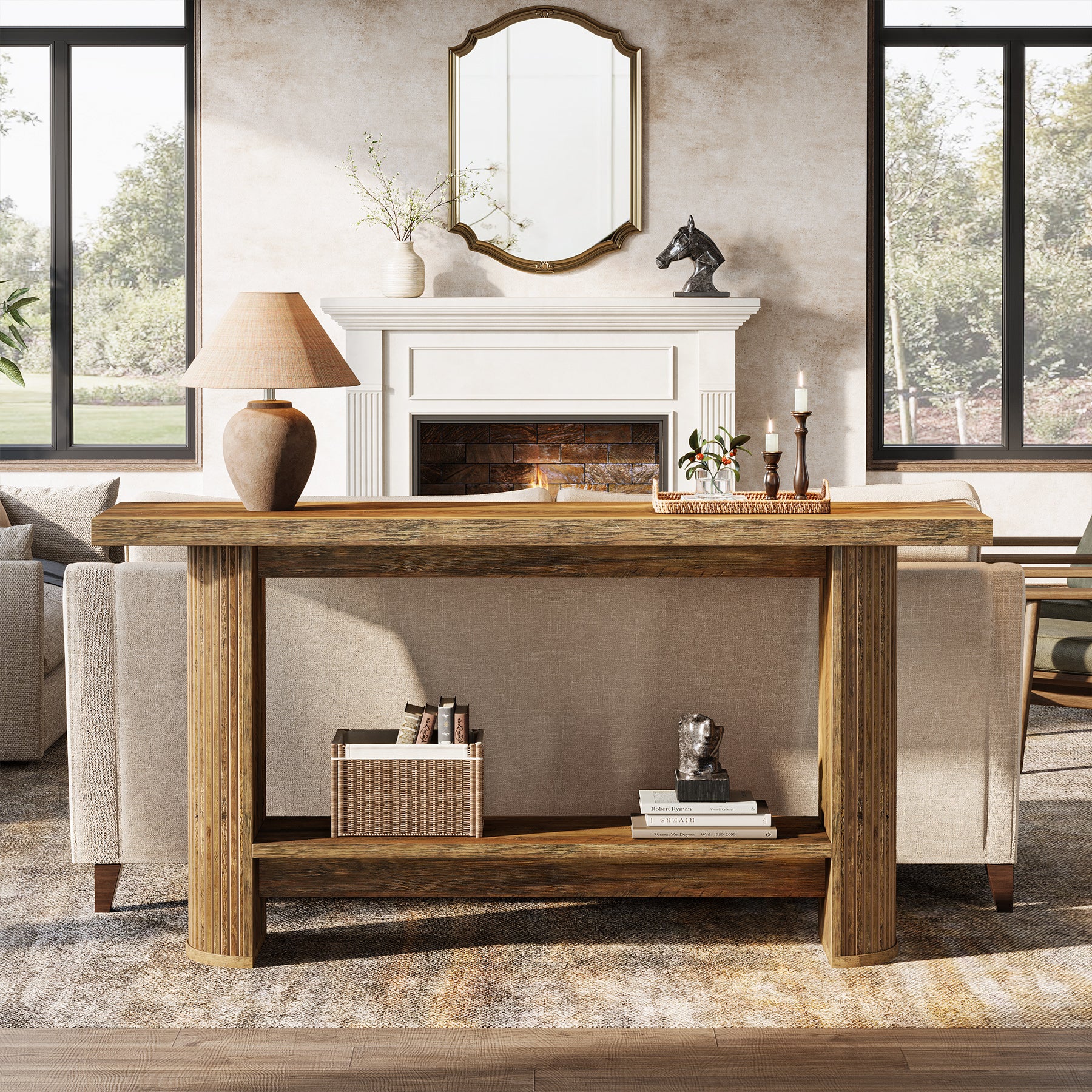 55-Inch Narrow Console Table with Storage Shelf, Rustic Entryway Sofa Table - Image 6