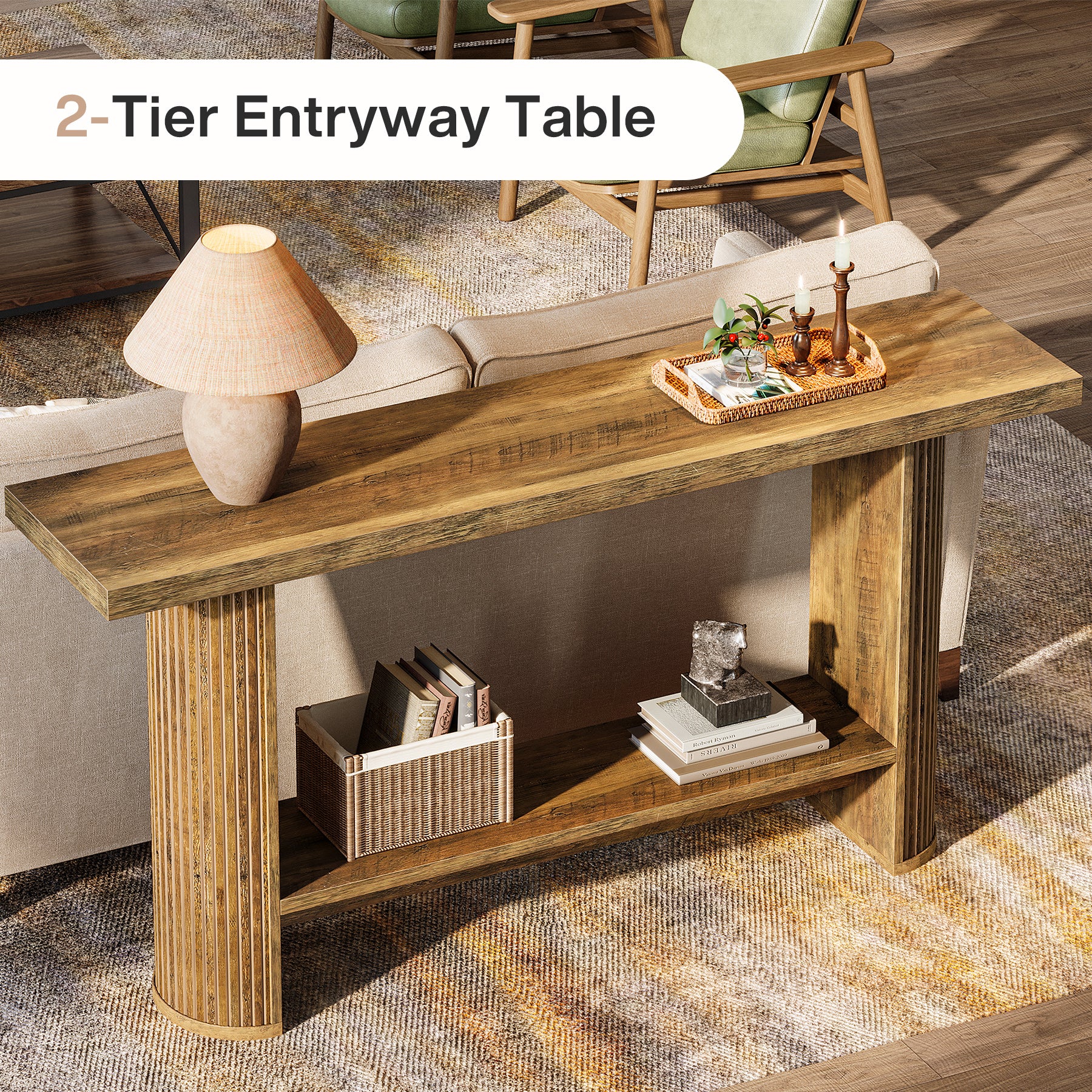 55-Inch Narrow Console Table with Storage Shelf, Rustic Entryway Sofa Table - Image 8
