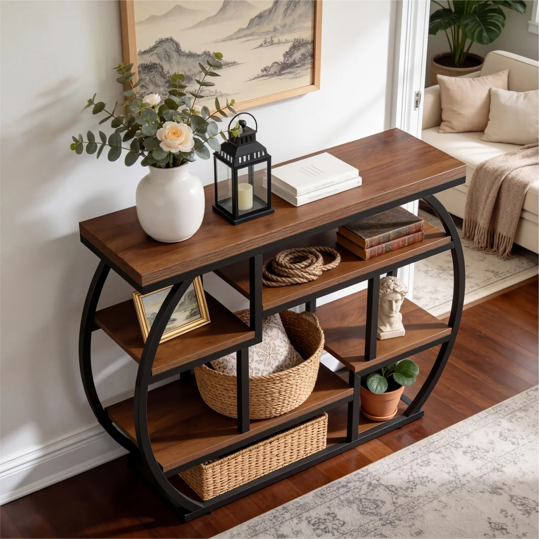 39 Inch Narrow Console Table with Storage, 6 Tier Industrial Sofa Table for Entryway Hallway Foyer - Image 10