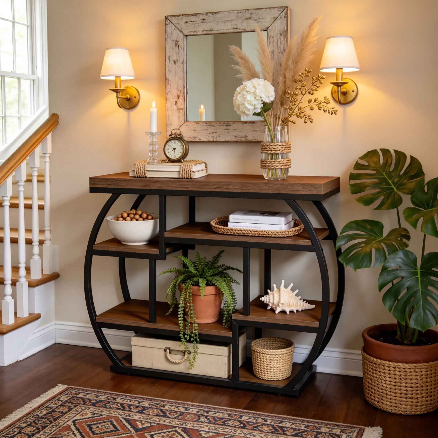 39 Inch Narrow Console Table with Storage, 6 Tier Industrial Sofa Table for Entryway Hallway Foyer - Image 11