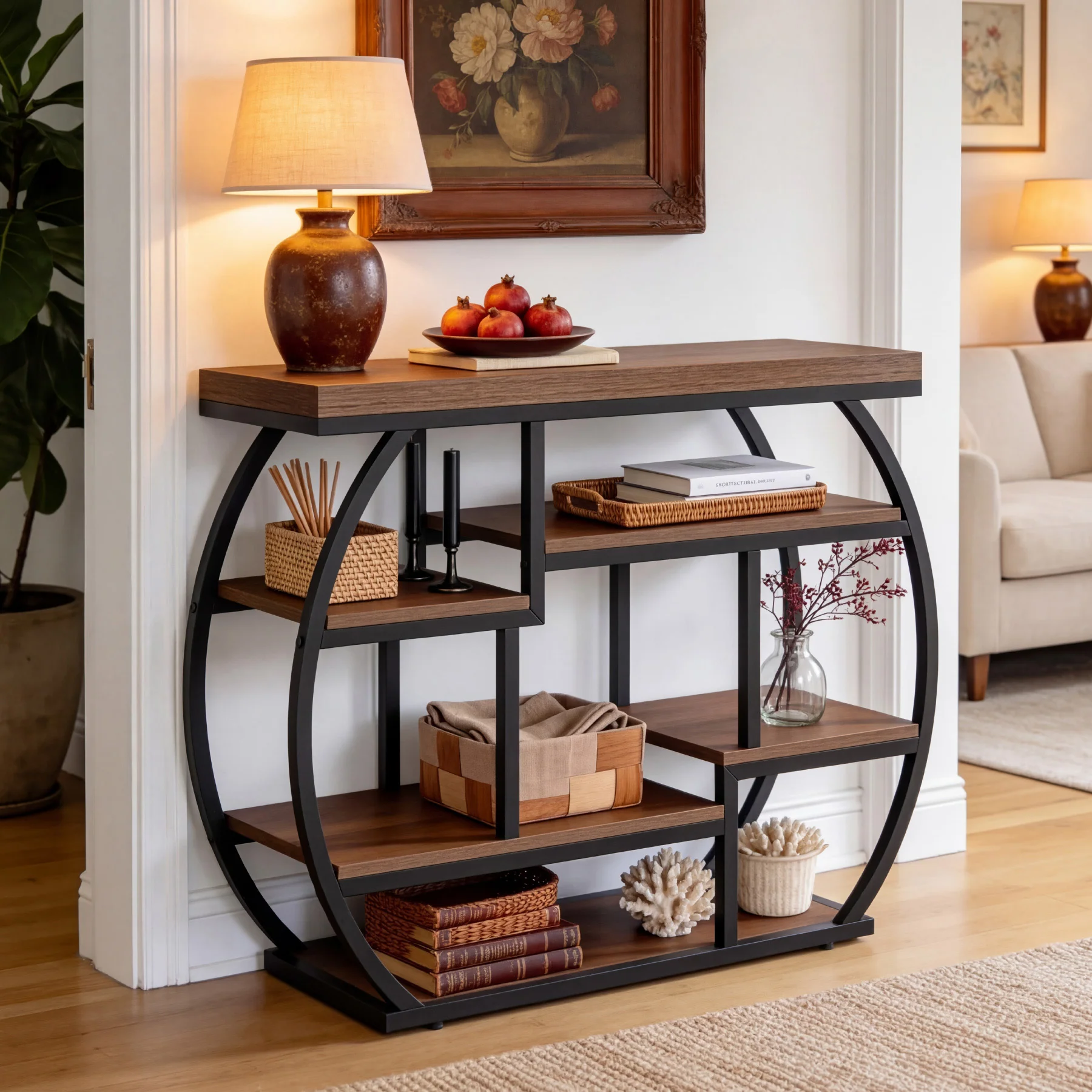 39 Inch Narrow Console Table with Storage, 6 Tier Industrial Sofa Table for Entryway Hallway Foyer - Image 13