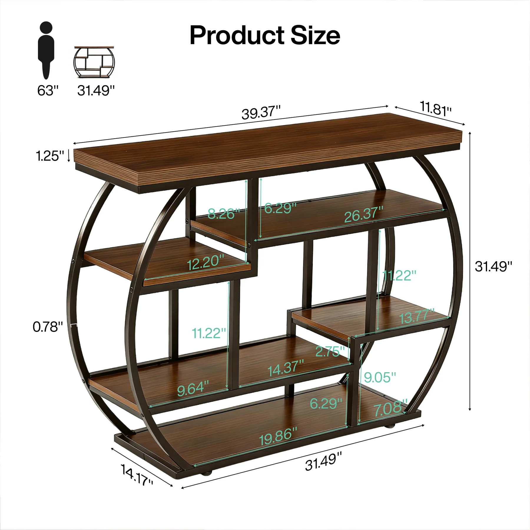 39 Inch Narrow Console Table with Storage, 6 Tier Industrial Sofa Table for Entryway Hallway Foyer - Image 2