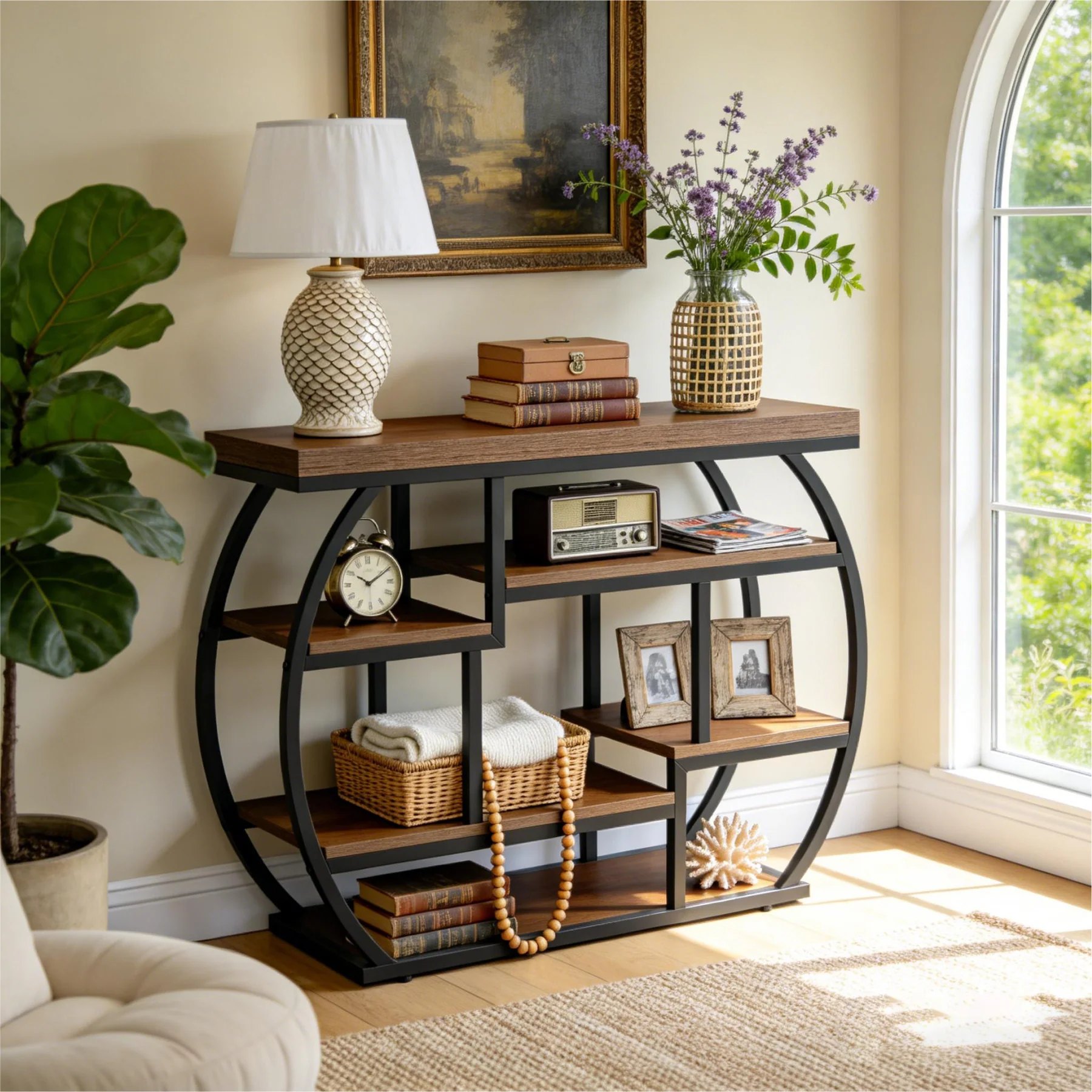 39 Inch Narrow Console Table with Storage, 6 Tier Industrial Sofa Table for Entryway Hallway Foyer - Image 3