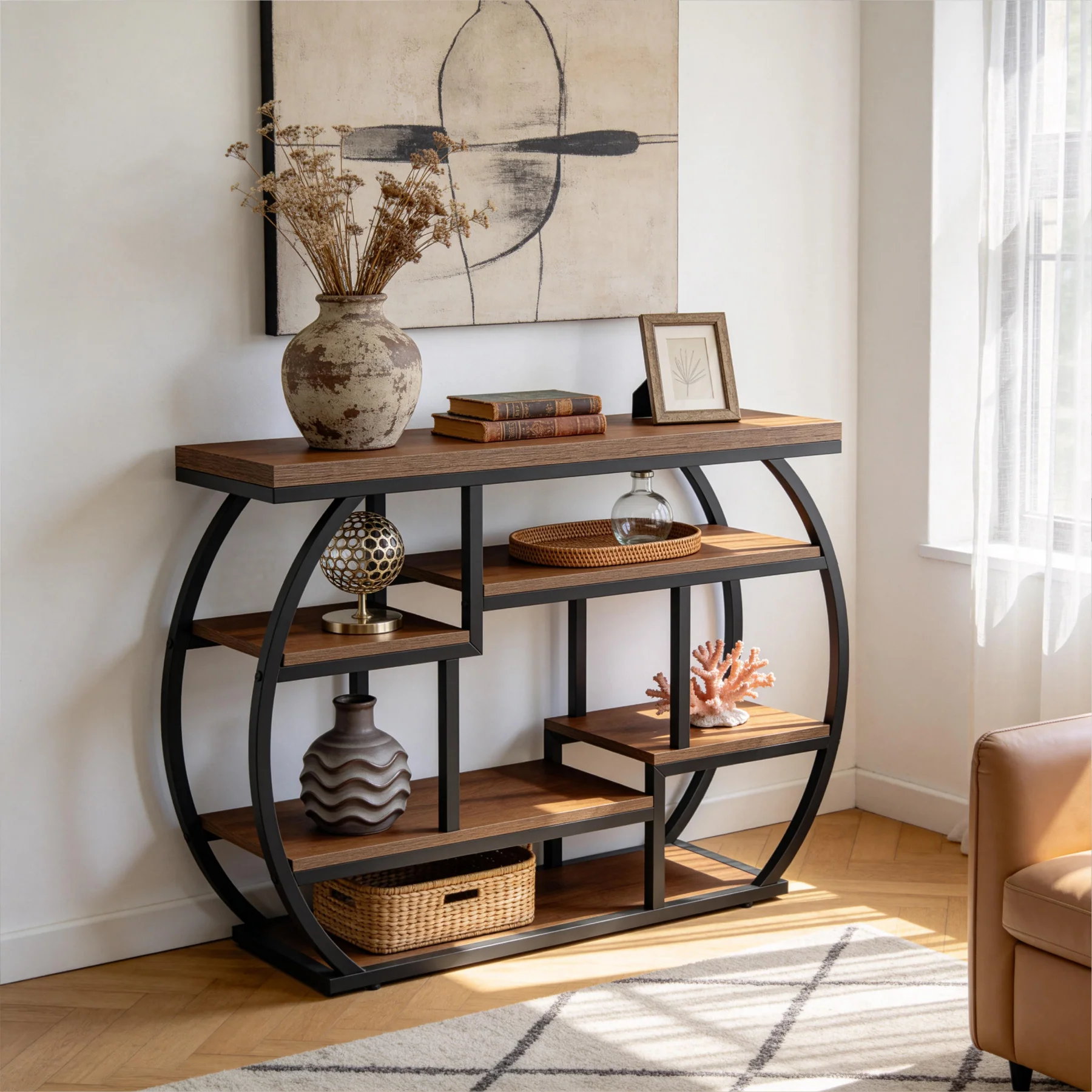 39 Inch Narrow Console Table with Storage, 6 Tier Industrial Sofa Table for Entryway Hallway Foyer - Image 6