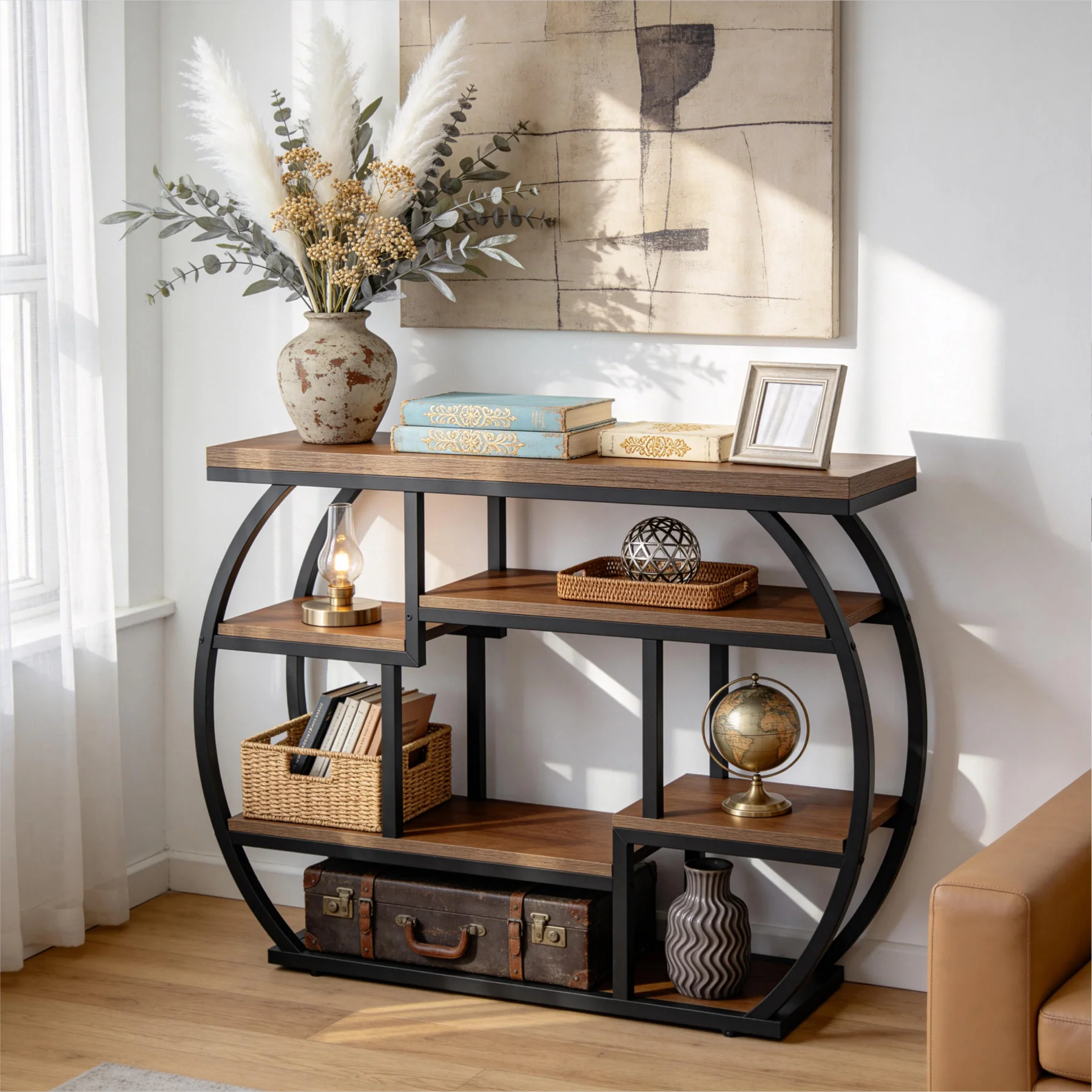 39 Inch Narrow Console Table with Storage, 6 Tier Industrial Sofa Table for Entryway Hallway Foyer - Image 7