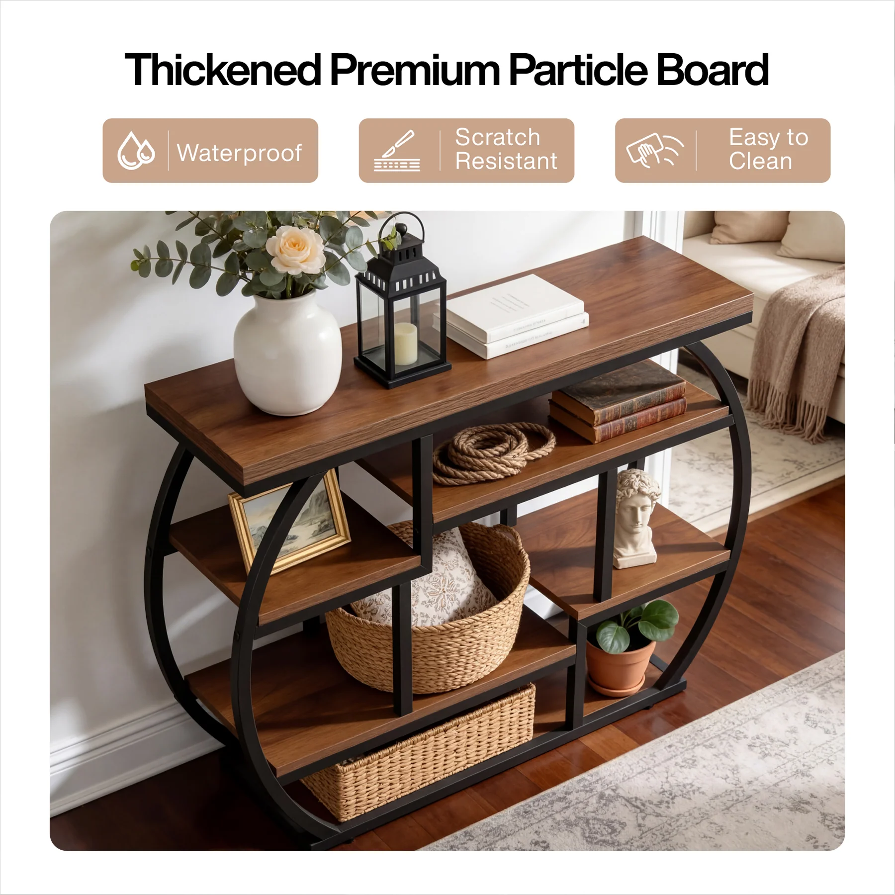 39 Inch Narrow Console Table with Storage, 6 Tier Industrial Sofa Table for Entryway Hallway Foyer - Image 8