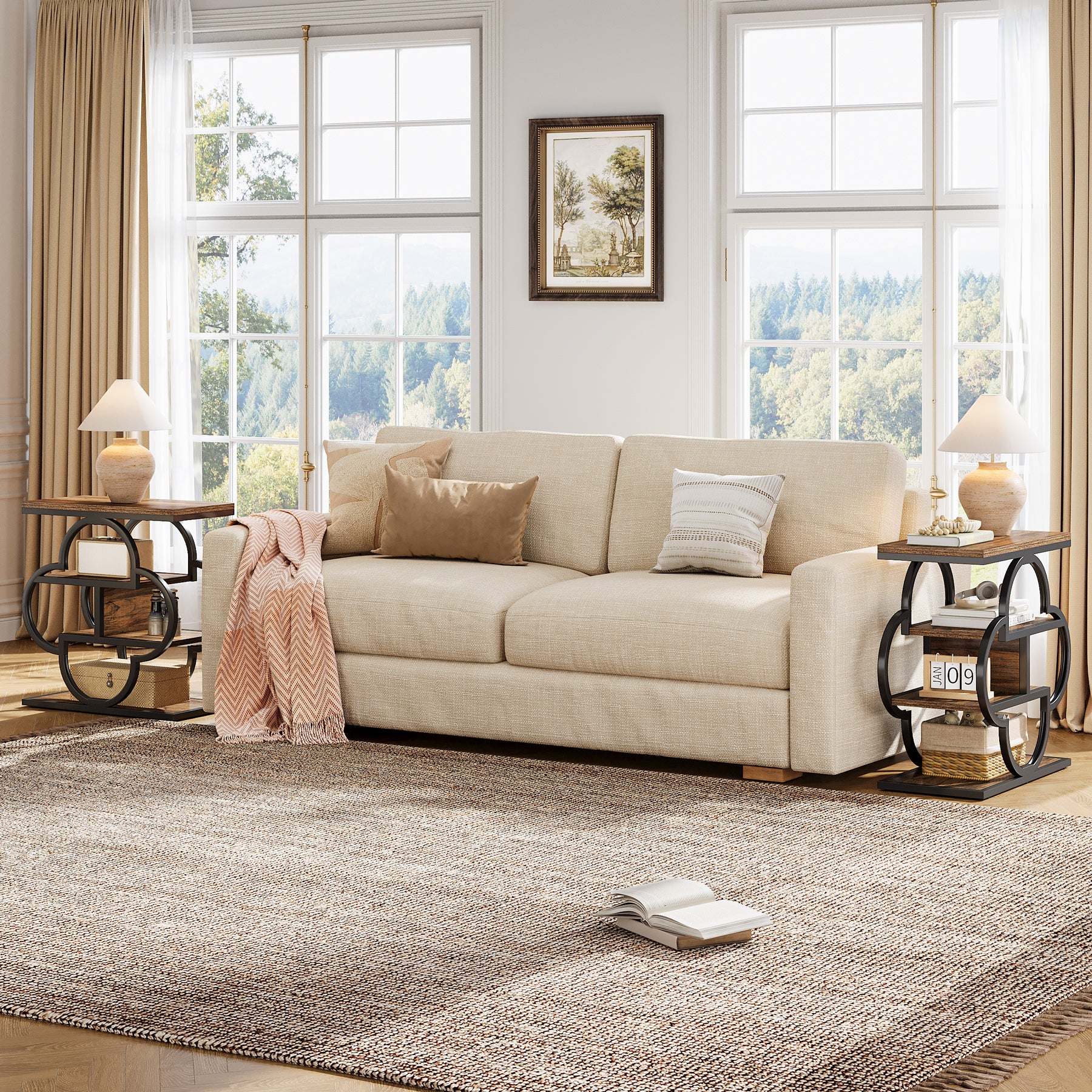 23.62 Inch Narrow Side Table with Storage, 4 Tier Wooden End Table with Metal Frame - Image 11