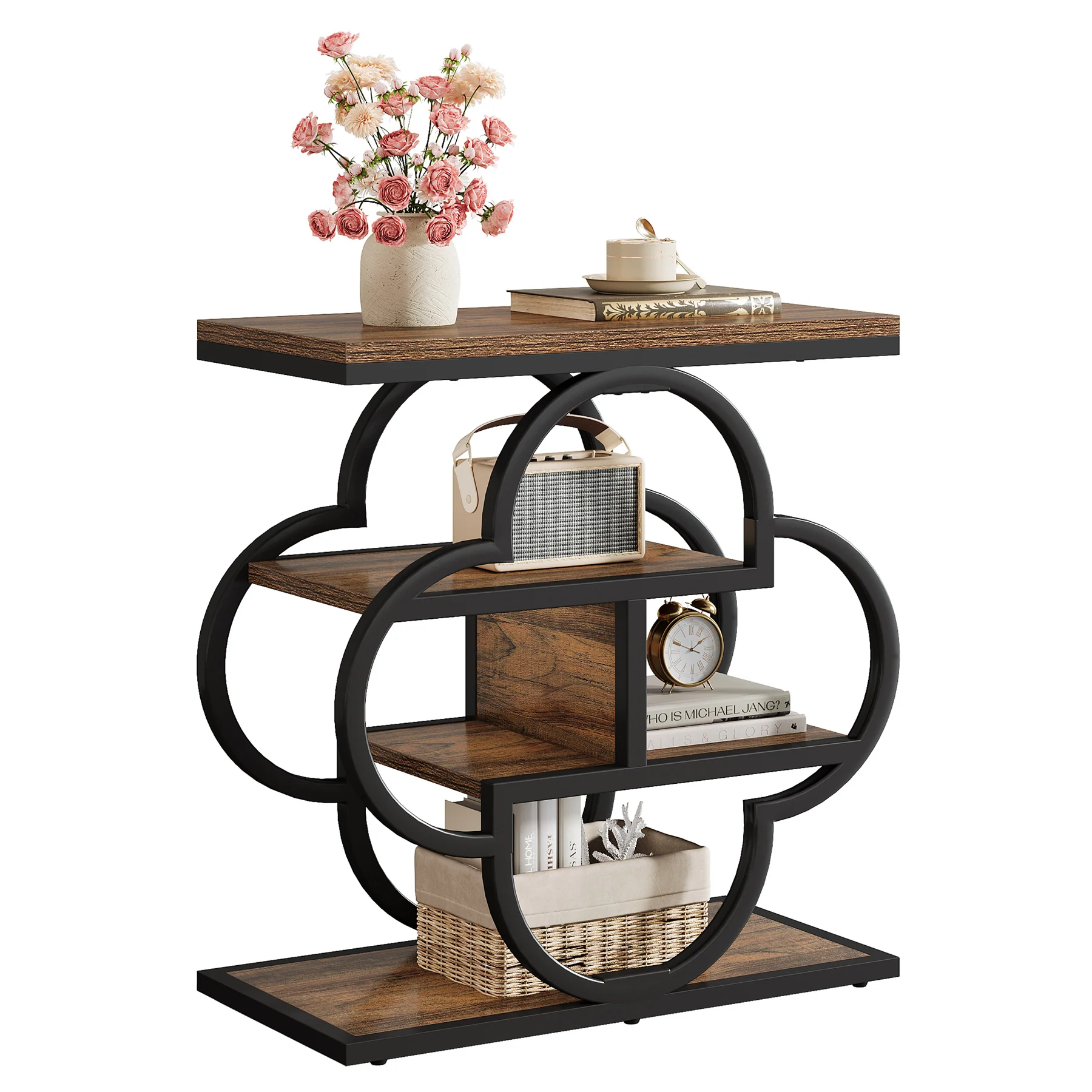 23.62 Inch Narrow Side Table with Storage, 4 Tier Wooden End Table with Metal Frame - Image 12