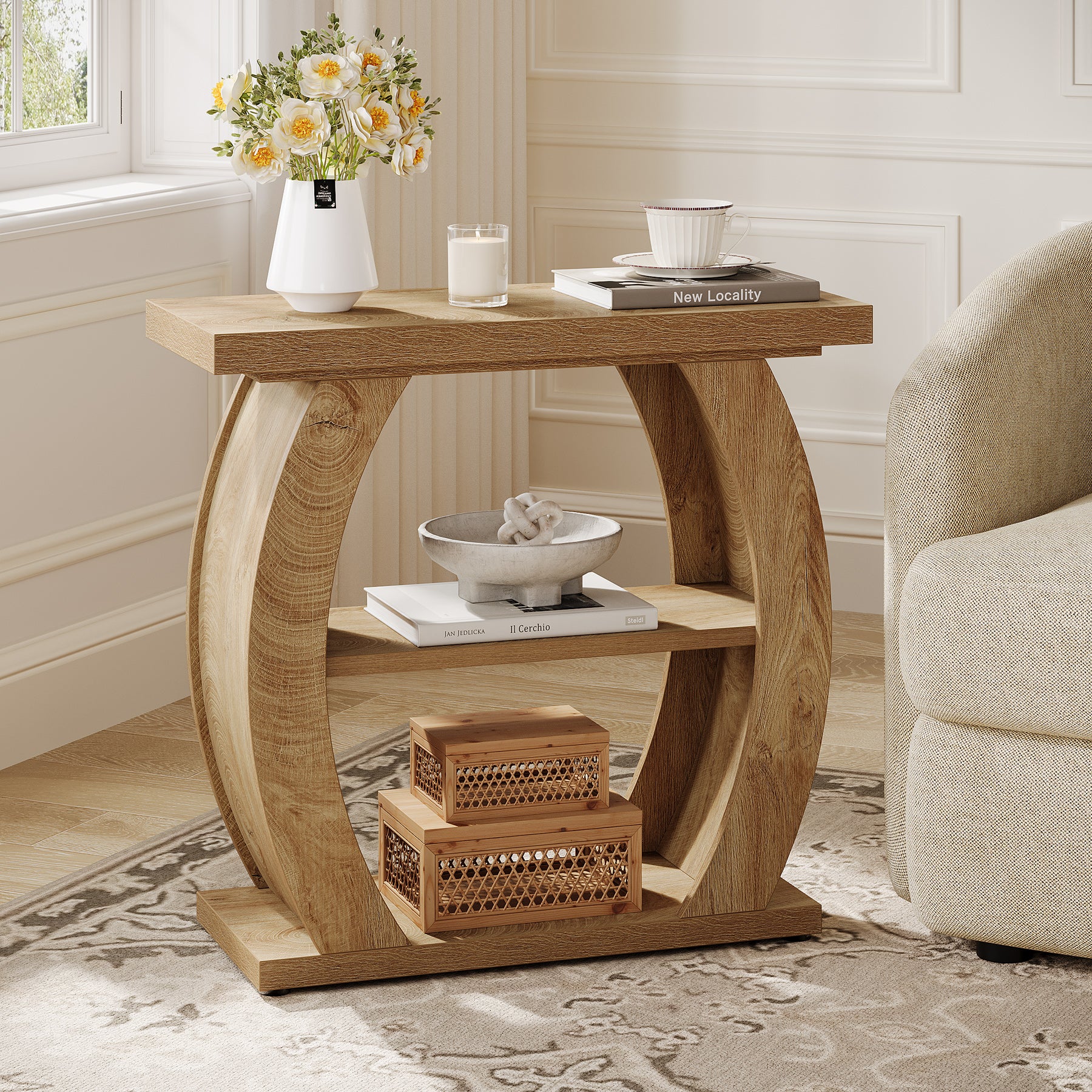 24 Inch Narrow End Table with Storage, 3 Tier Farmhouse Side Table - Image 7
