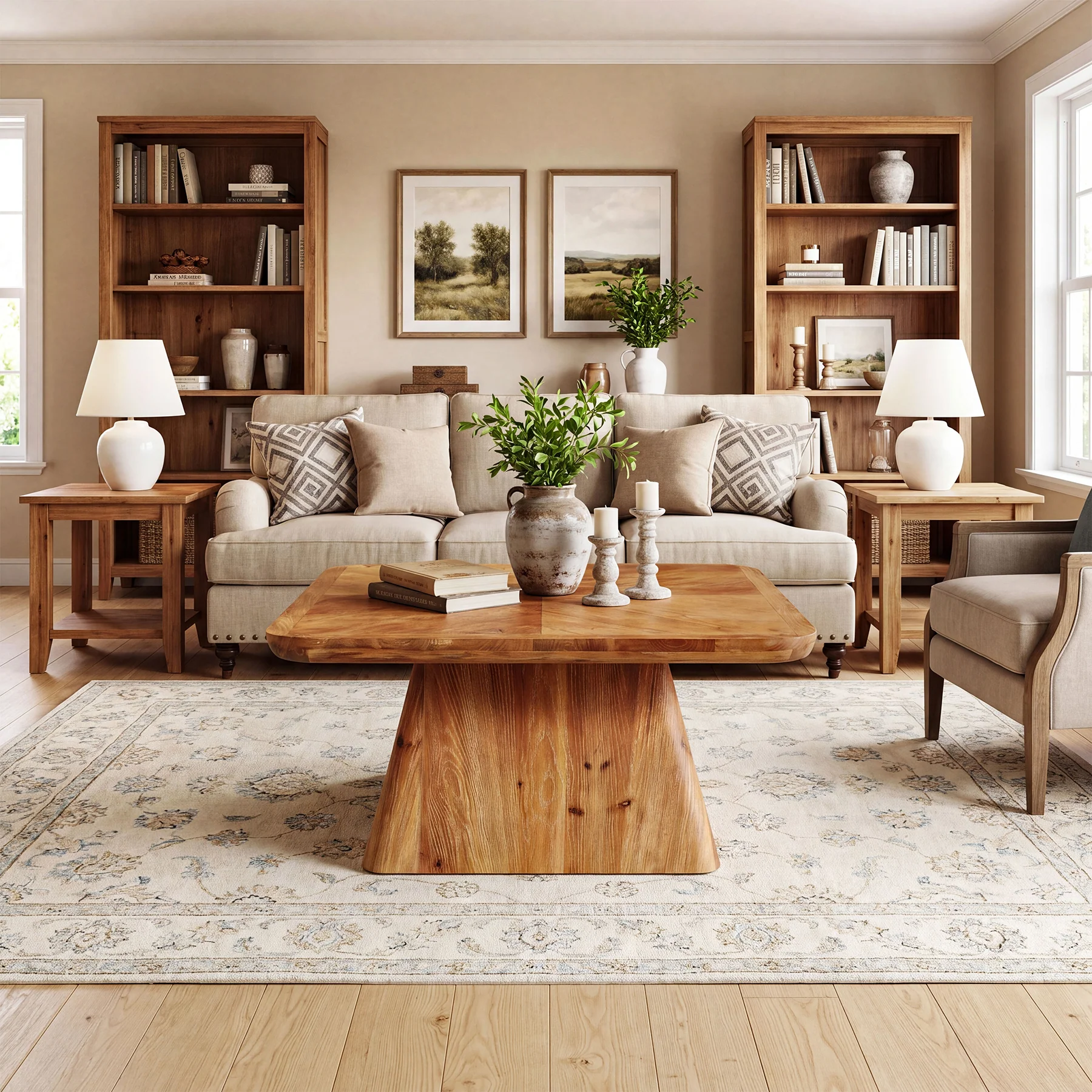 Tribesigns 31.5-Inch Square Coffee Table, Classic Living Room Center Table with Pedestal Base for Modern Home - Image 4