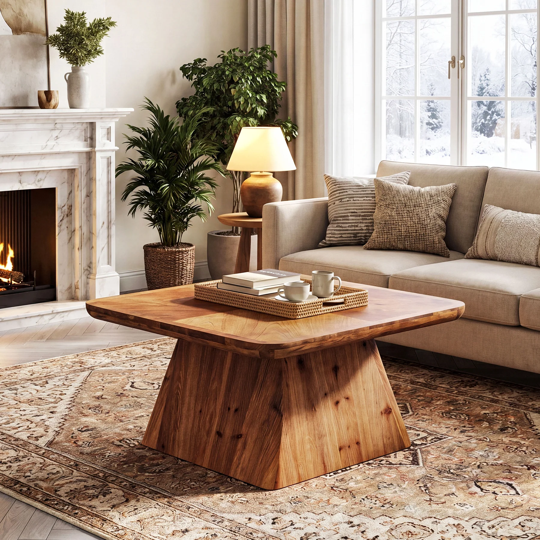Tribesigns 31.5-Inch Square Coffee Table, Classic Living Room Center Table with Pedestal Base for Modern Home - Image 7