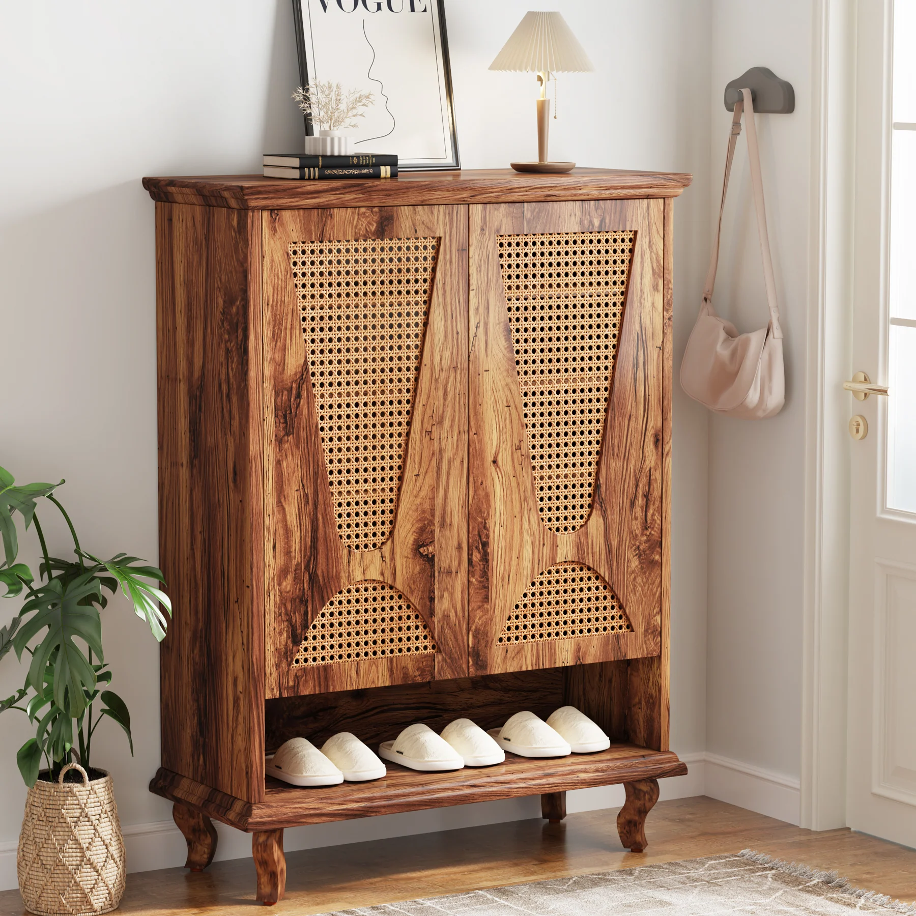 Tribesigns Rattan Shoe Cabinet, 5-Tier Hidden Shoe Storage for Entryway