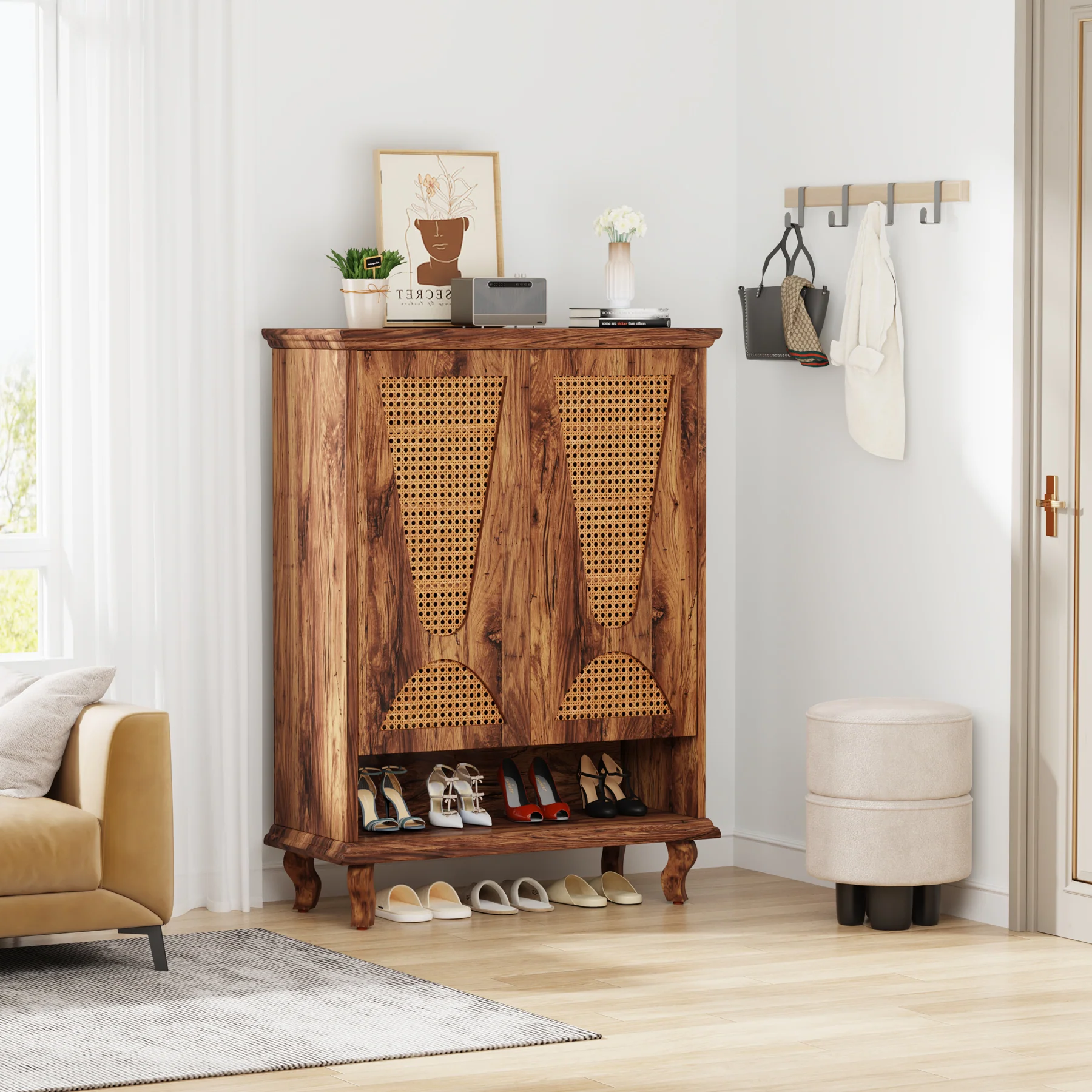 Tribesigns Rattan Shoe Cabinet, 5-Tier Hidden Shoe Storage for Entryway - Image 11