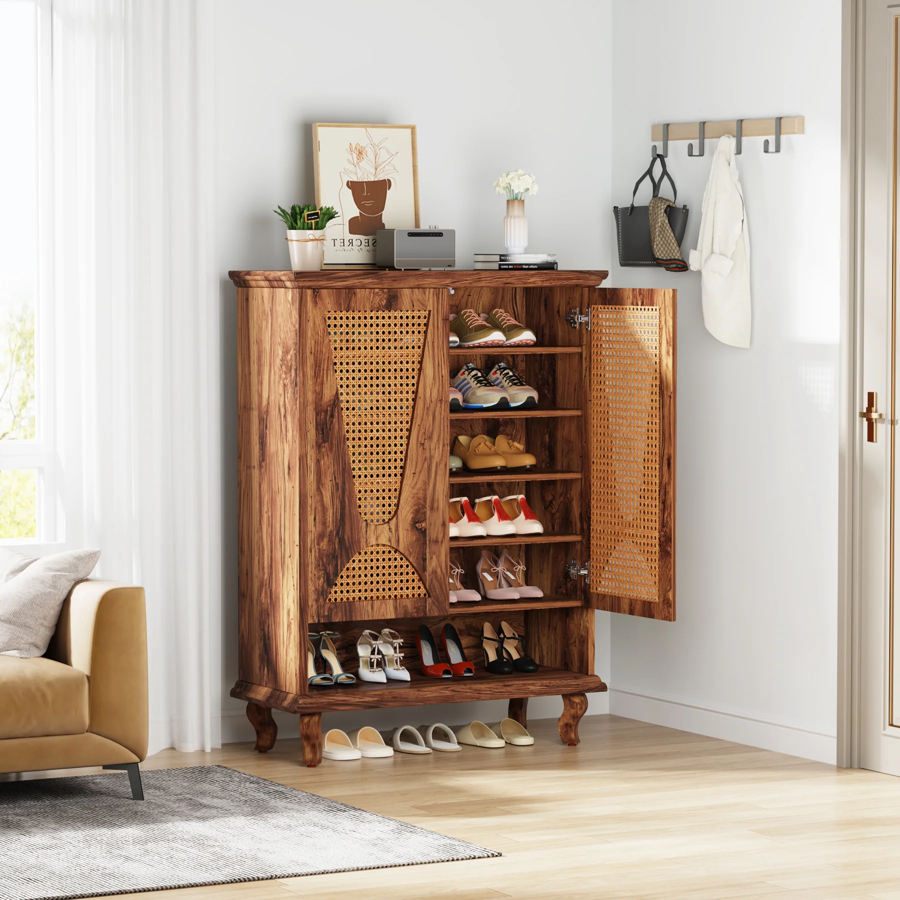 Tribesigns Rattan Shoe Cabinet, 5-Tier Hidden Shoe Storage for Entryway - Image 12