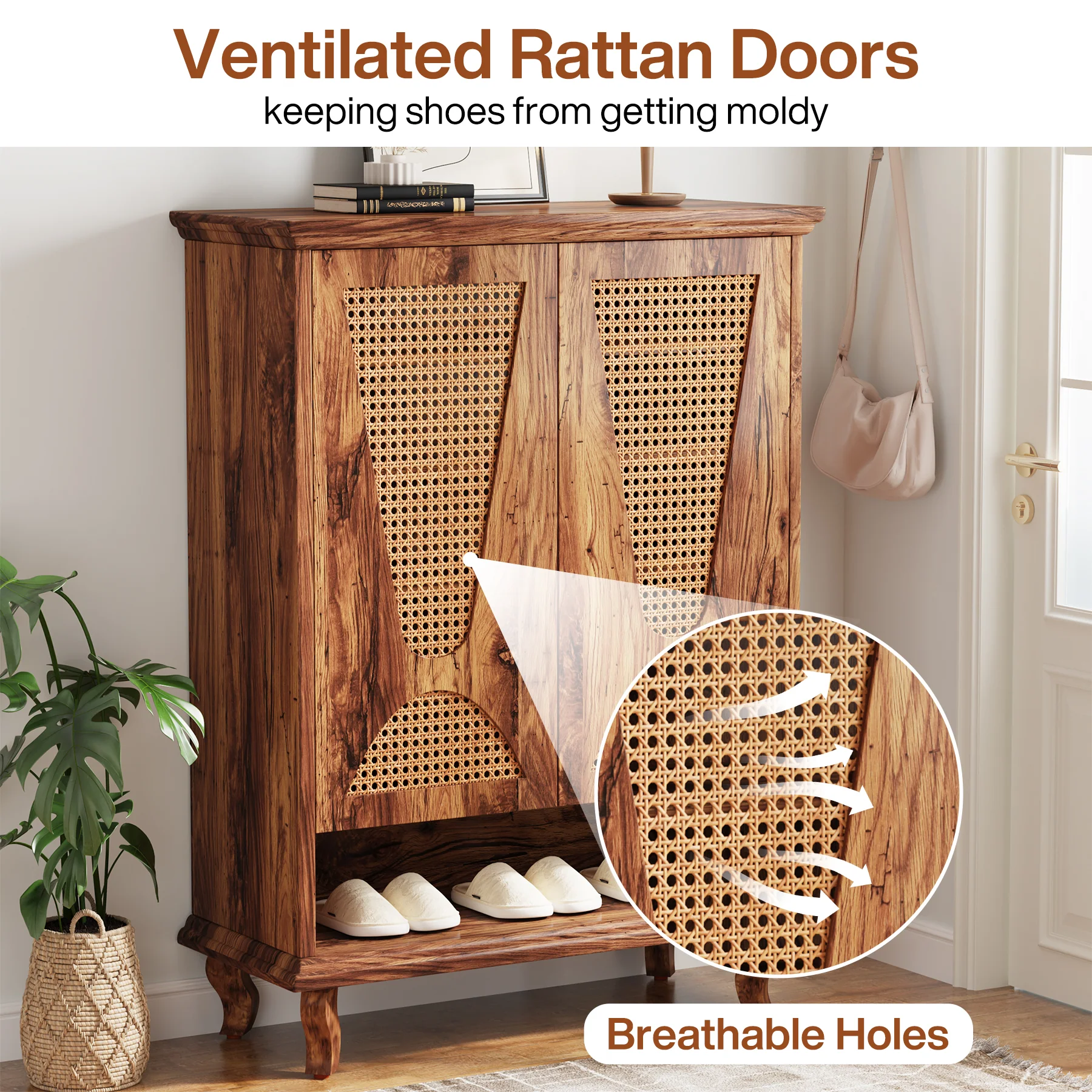 Tribesigns Rattan Shoe Cabinet, 5-Tier Hidden Shoe Storage for Entryway - Image 5