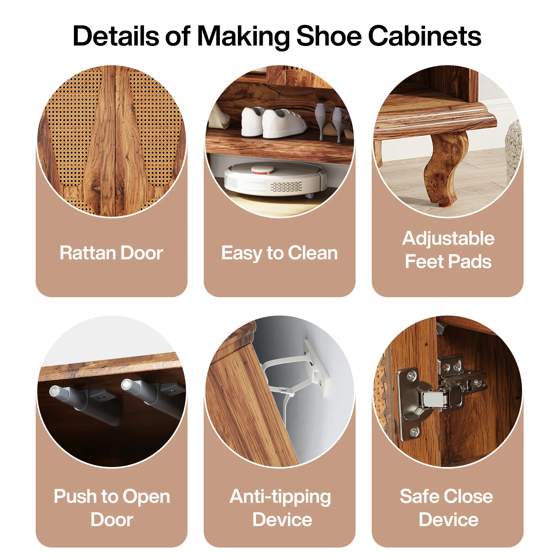 Tribesigns Rattan Shoe Cabinet, 5-Tier Hidden Shoe Storage for Entryway - Image 6