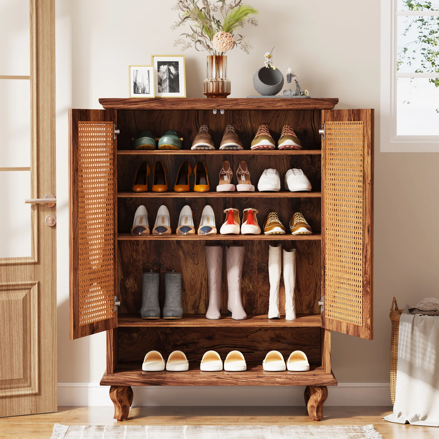 Tribesigns Rattan Shoe Cabinet, 5-Tier Hidden Shoe Storage for Entryway - Image 7