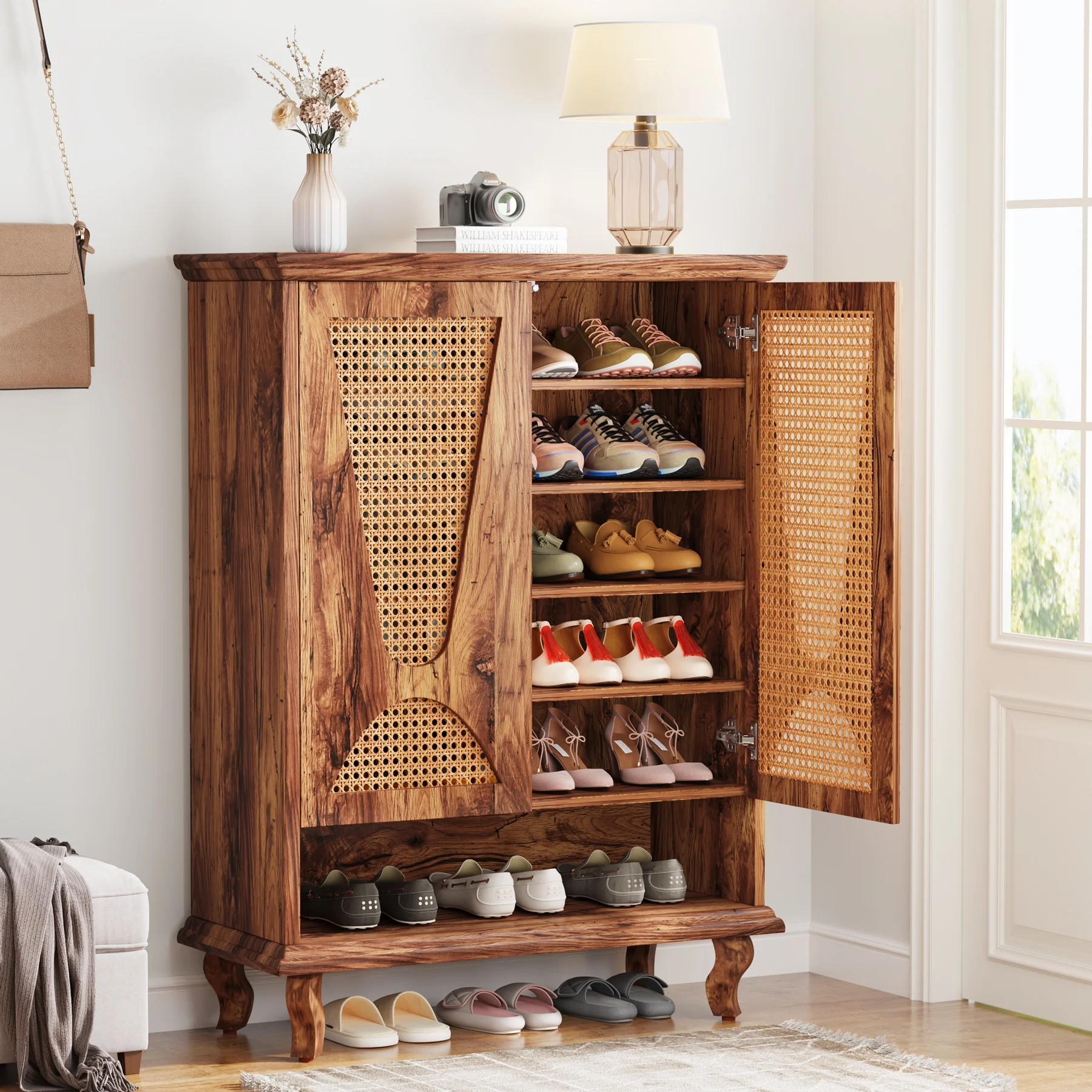 Tribesigns Rattan Shoe Cabinet, 5-Tier Hidden Shoe Storage for Entryway - Image 8