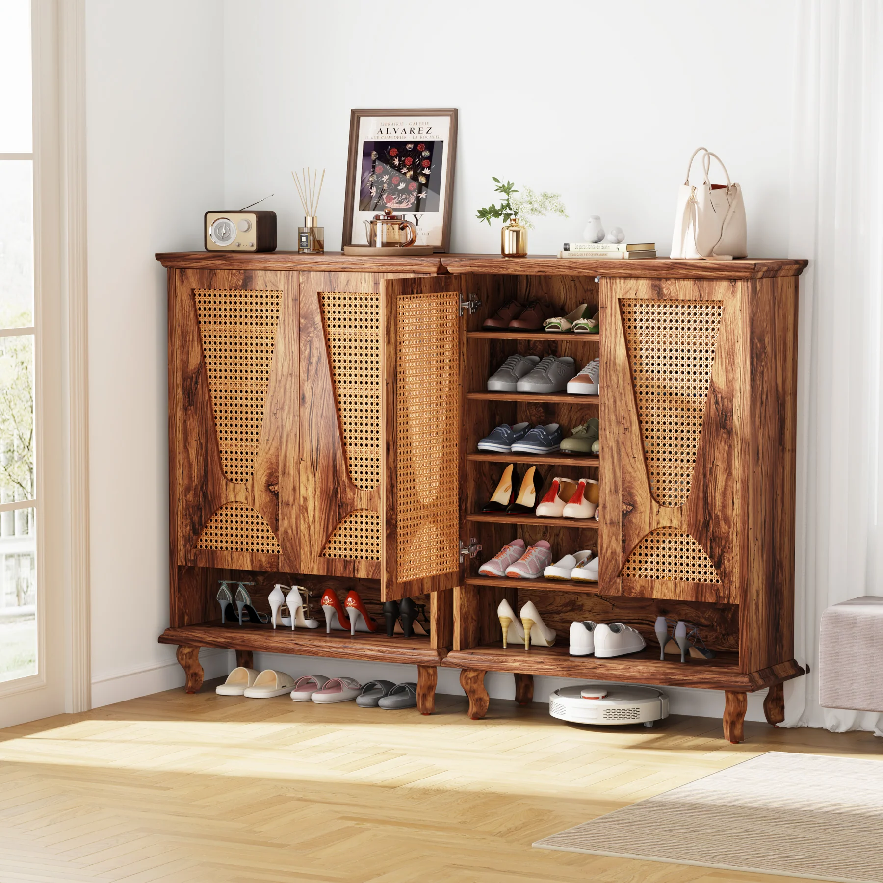 Tribesigns Rattan Shoe Cabinet, 5-Tier Hidden Shoe Storage for Entryway - Image 9